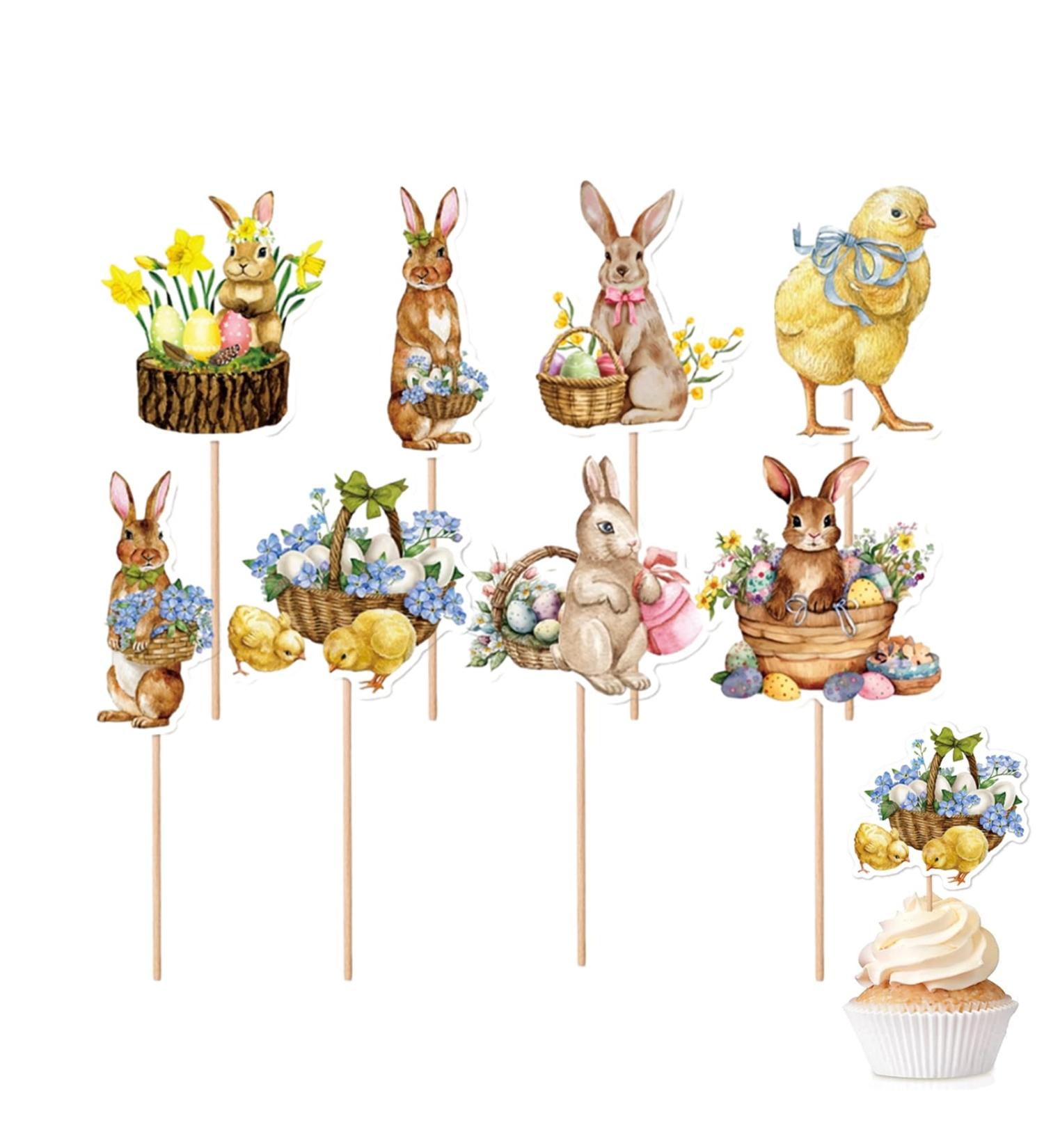 Easter Cupcake Toppers 8pcs Cartoon Paper Bunny Cupcake Decorations With Sticks Room Ornaments Cake Picks Cupcake Bunny Topper For Candy Box Cupcakes Photo Wall - Buy Online on SooperMarket.com