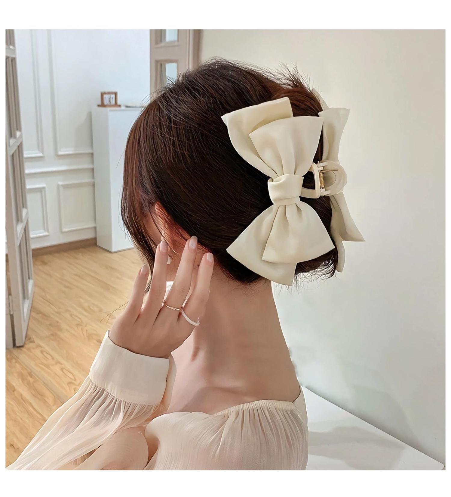 Bow Tie Hair Barrettes Vintage Layers Bow Knot Claws Large Hair Clips Accessories for Women Girls (Beige) - Buy Online on SooperMarket.com