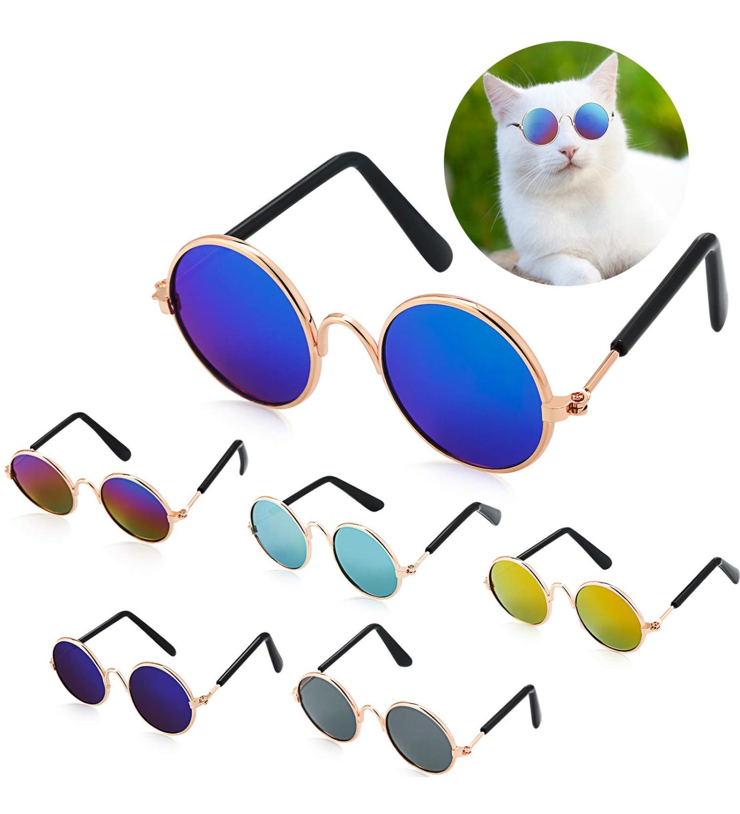 6-Piece Cat Sunglasses for Pets | Funny Retro Circular Eyewear for Small Dogs | Photos Props & Cosplay Glasses in Black & Mix Reflective Colors - Buy Online on SooperMarket.com