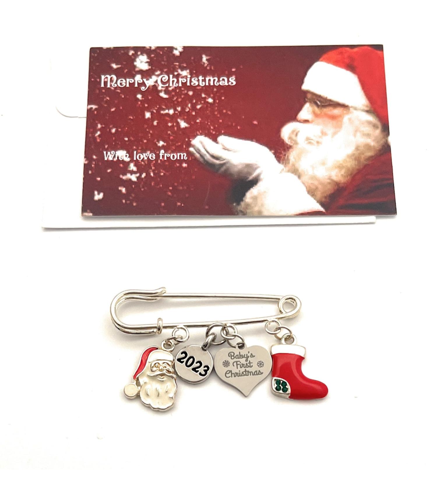 2023 Baby's First Christmas Keepsake Brooch with Santa and Stocking Charms - Gift Bag Included - Buy Online on SooperMarket.com