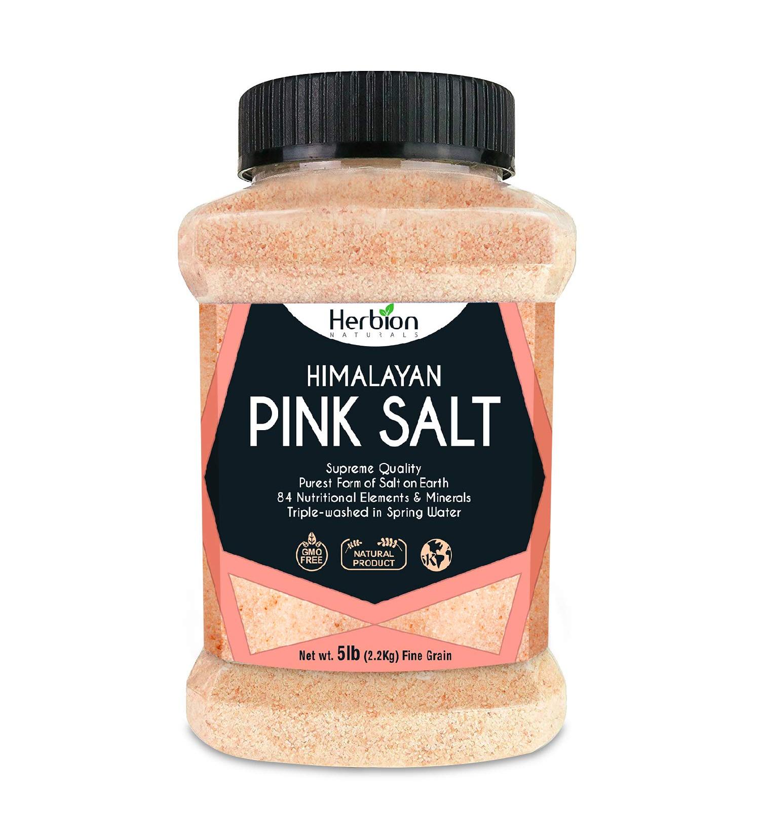 Herbion Naturals Himalayan Pink Salt Jar - GMO Free, Vegan, Chemical-Free, Kosher Certified, Fine Grain All-Natural Salt - Triple-Washed in Spring Water - Buy Online on SooperMarket.com