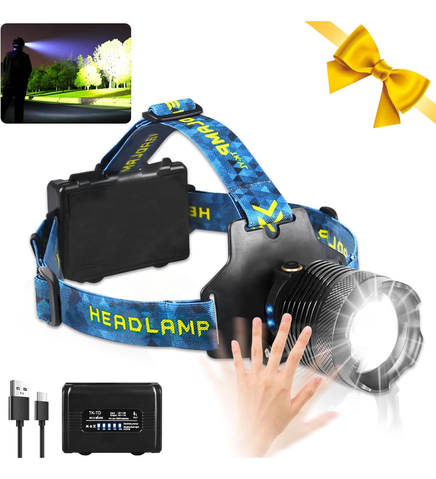 Ynipanda Rechargeable LED Headlamp | 30W White Laser Beads | Blue - Buy Online on SooperMarket.com