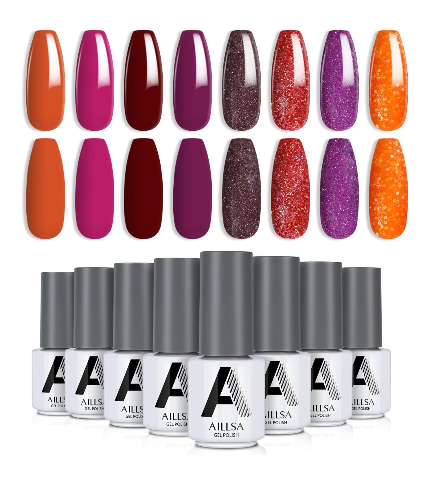 AILLSA Red Glitter Gel Nail Polish Set - 8 Colors for 2022 Spring Summer | Soak Off UV Gel Polish Kit for Nail Art Manicure - Perfect Holiday Gift for Women & Girls - Buy Online on SooperMarket.com