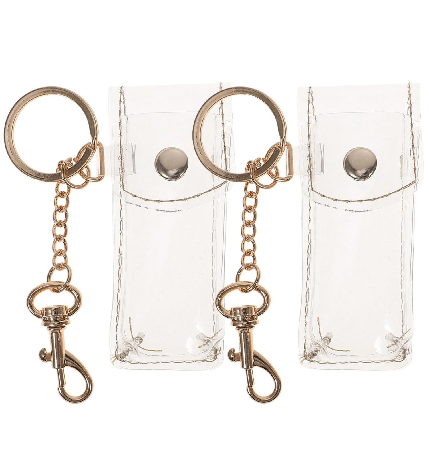 2Pcs PVC Pouch Keychain - Transparent Lipstick Holder with Golden Key Rings | Fashionable Key Chain Organizer - International Shipping Available - Buy Online on SooperMarket.com