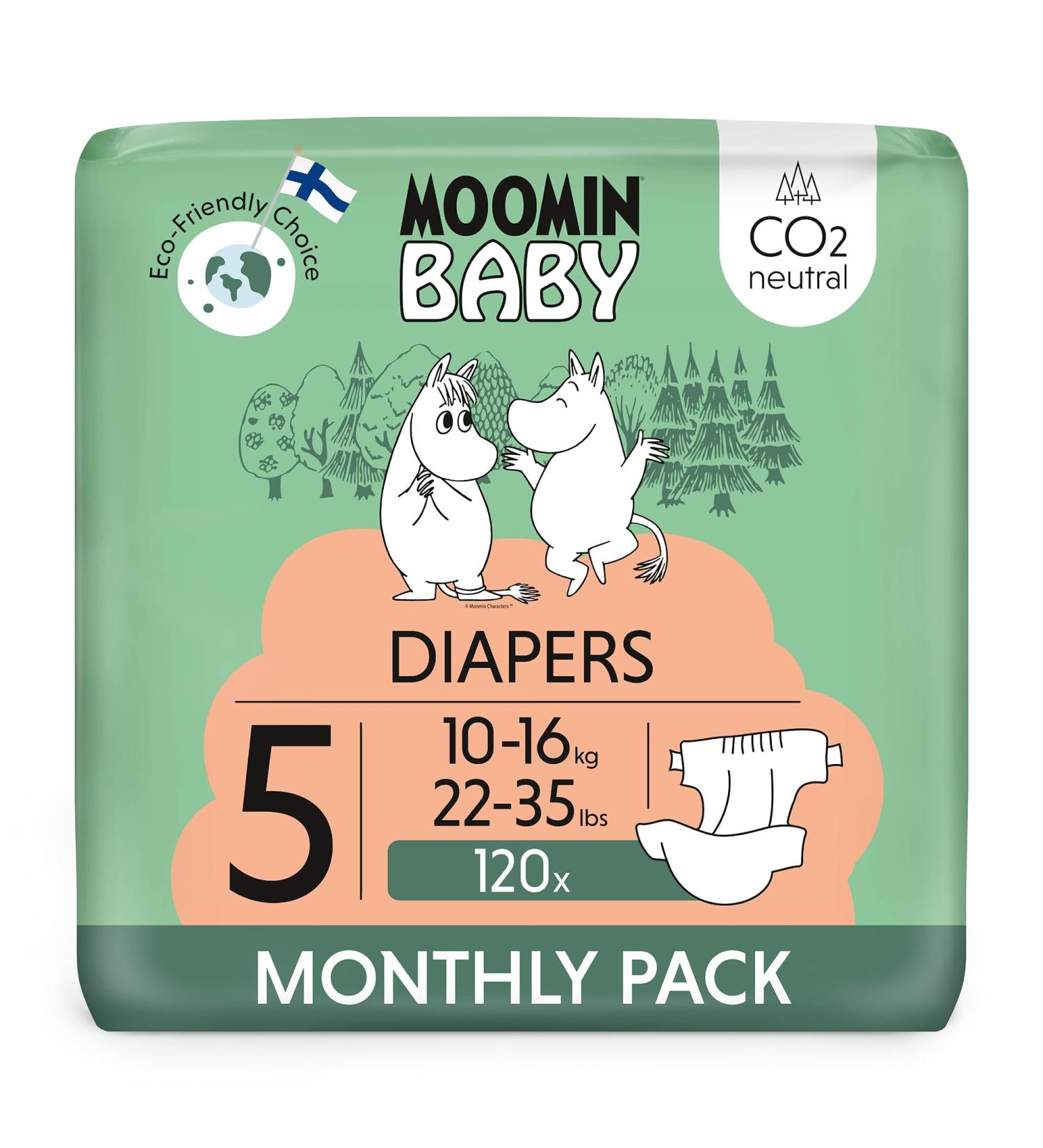 Muumi baby ko diapers size 5 10-16 kg 120 pieces of monthly box soft premium diapers |Soft and skin -friendly breathable absorbent no unnecessary chemicals |Size 5 (120 pack)