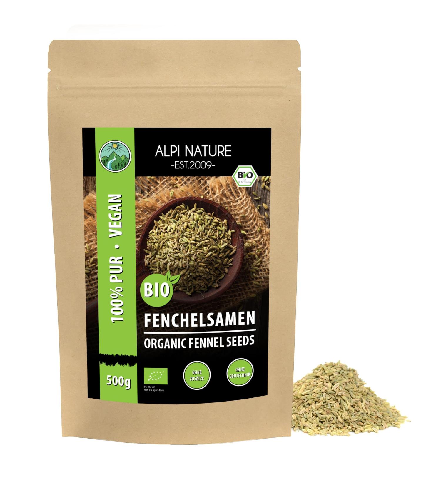 Organic Bio Fennel Seeds Whole 500g - Gluten-Free Lactose-Free Vegan Lab Tested Quality - Buy Online on SooperMarket.com