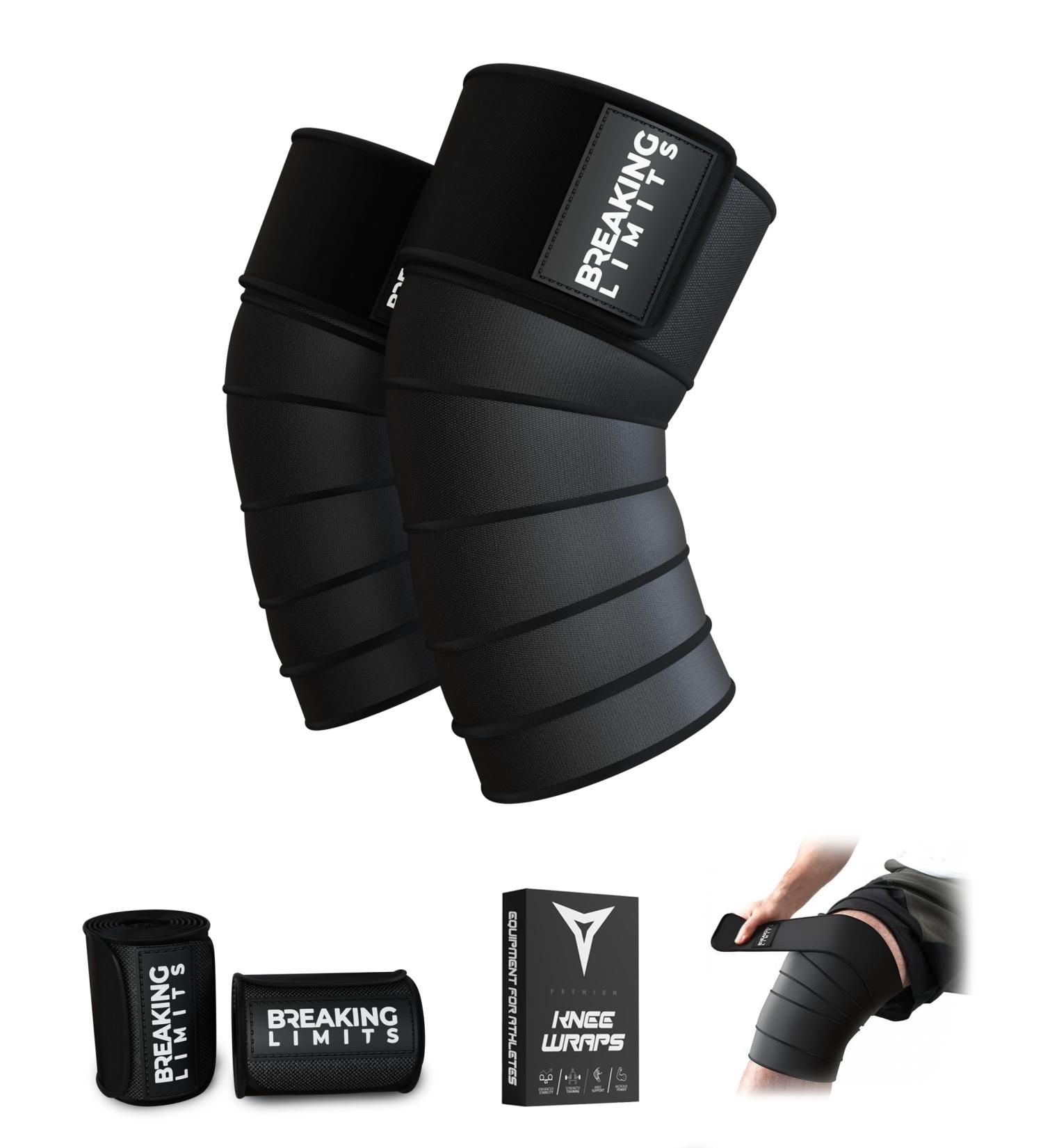 Breaking Limits Kniebandage - Optimal Knee Sleeves for Powerlifting Gym & Strength Training - 200cm Wraps for Enhanced Performance - Buy Online on SooperMarket.com