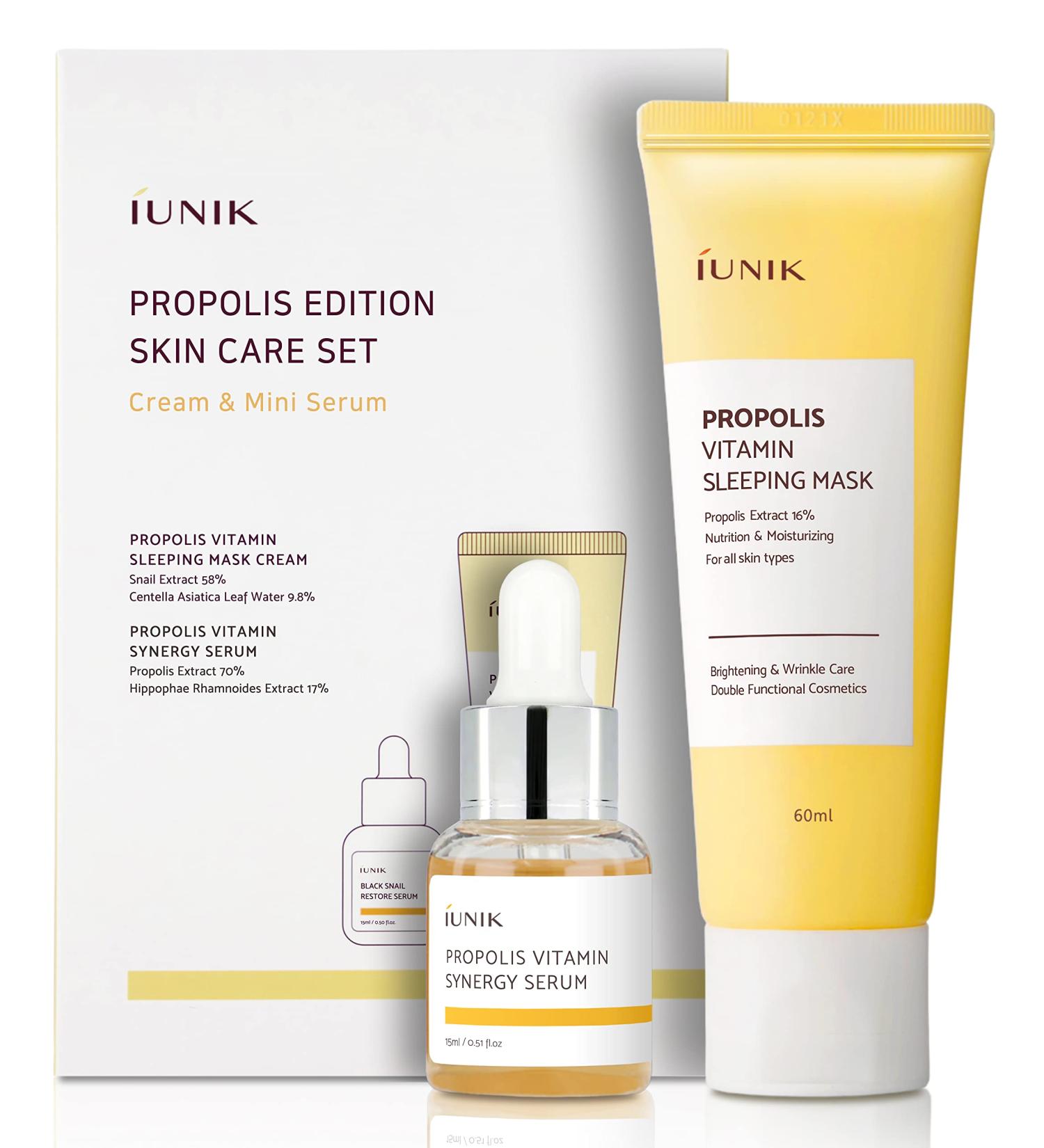 iUNIK Propolis Edition Skincare Set - Revitalize Skin with Propolis & Buckthorn Extracts | Sleeping Mask & Mini Serum | International Shipping Available - Buy Online on SooperMarket.com