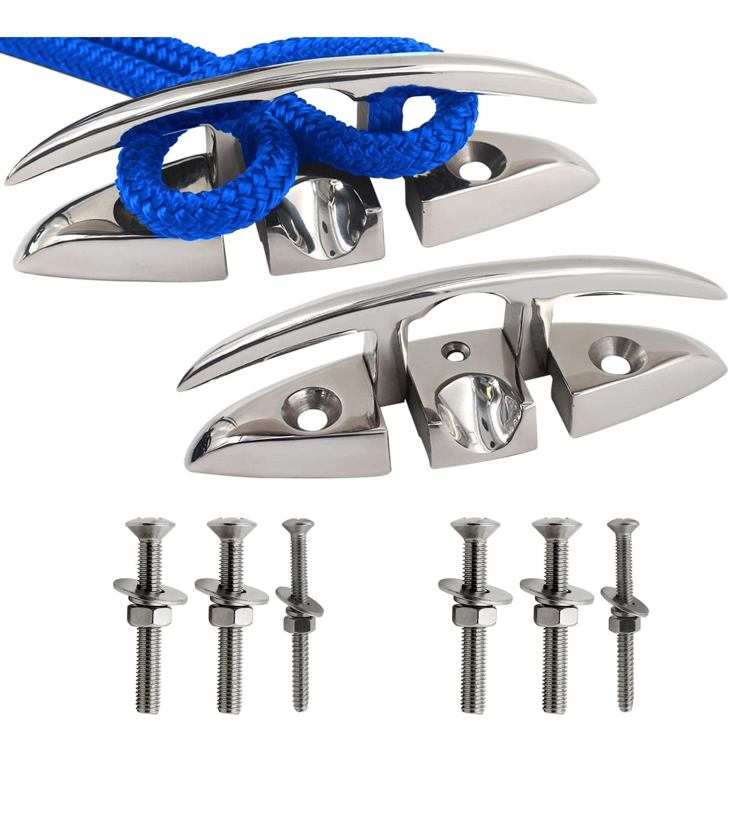 Shenghuiss 5 Stainless Steel Boat Flip Up Cleat - 2 Pcs | Deck Flush Mount Mooring Rope Cleat with Fasteners - Buy Online on SooperMarket.com
