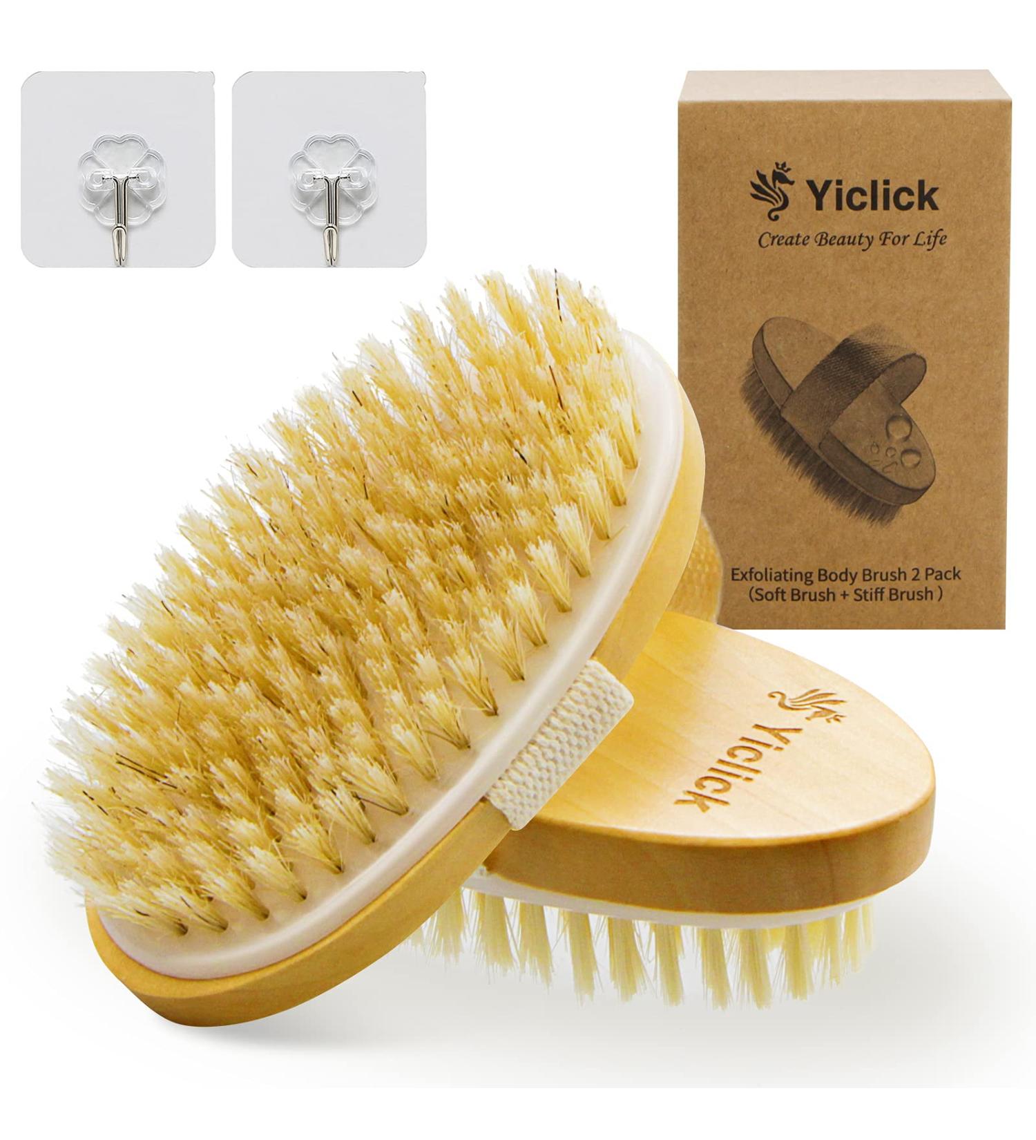 2 Pack Exfoliating Dry Brushes for Cellulite & Lymphatic Drainage - Body Scrub Set with Natural Bristles & Massage Nodules - Buy Online on SooperMarket.com