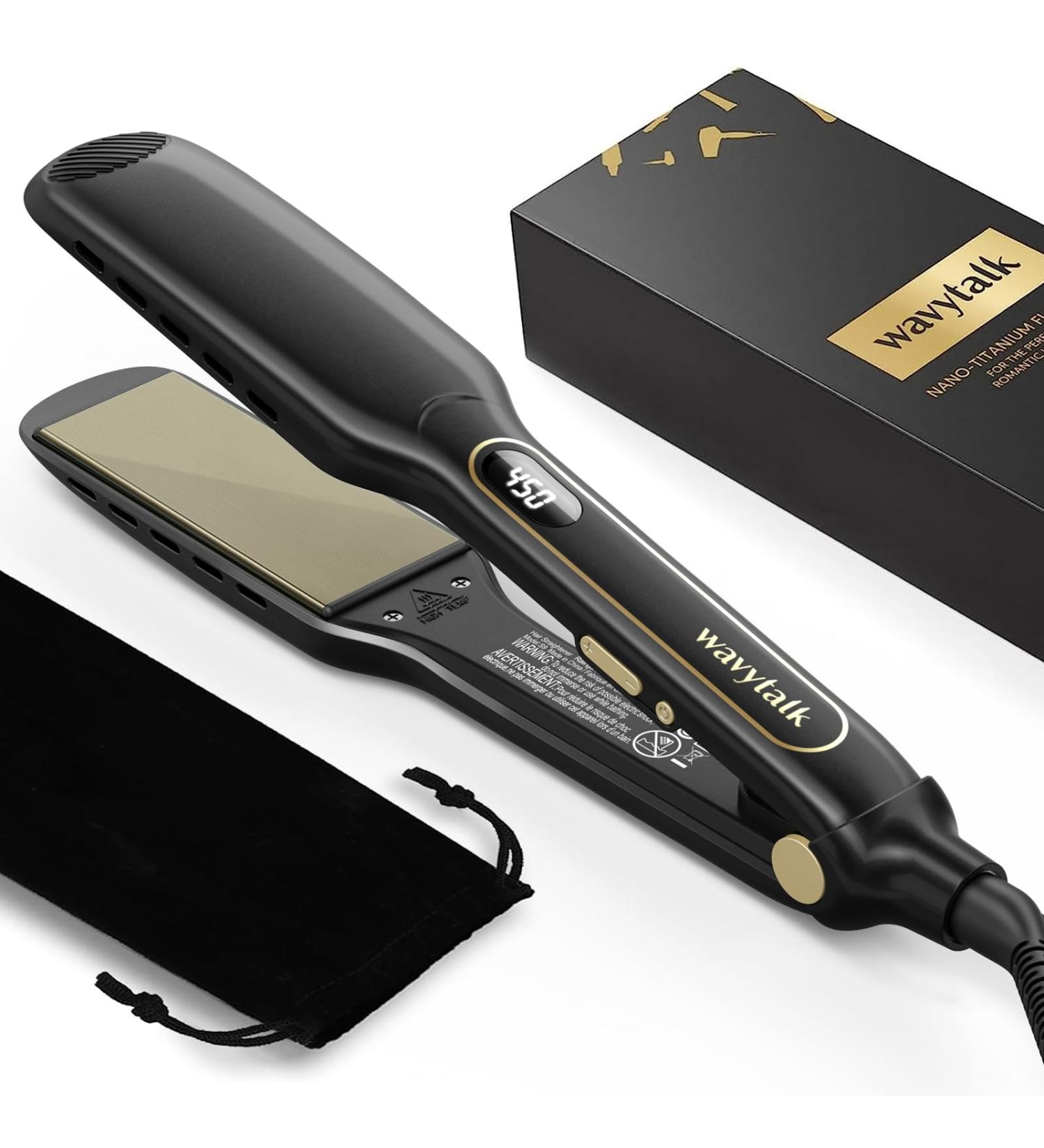 Wavytalk Wet to Straight Titanium Flat Iron - 1.7 Inch Professional Straightener with Dual Voltage & 50% More Protection - Black - Buy Online on SooperMarket.com
