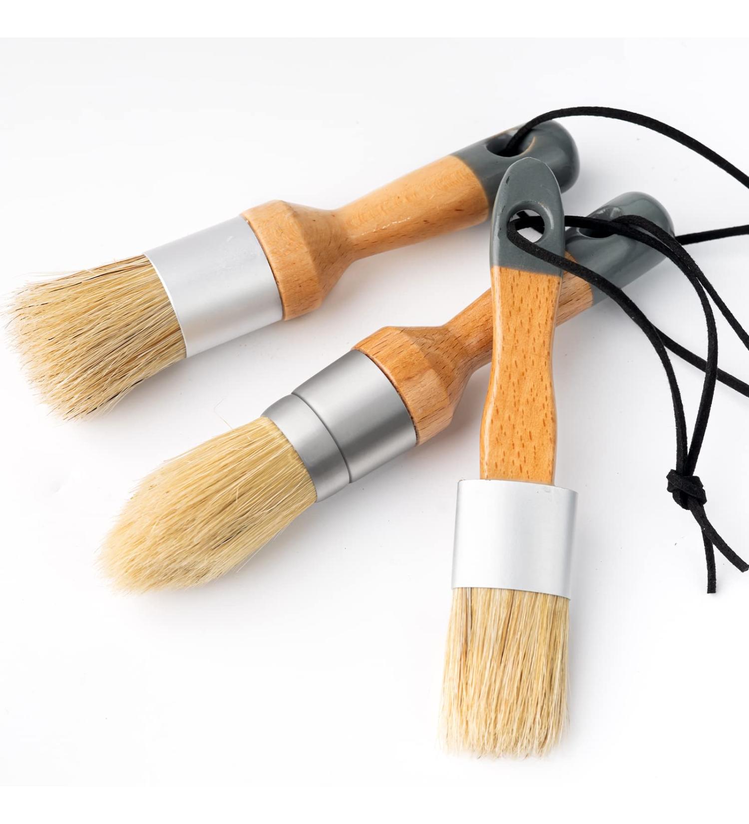 Mister Rui 3pcs Chalk Wax Paint Brush Set for Furniture - Natural Bristles, Ideal for Chalk, Acrylic, and Milk Paint - Stencil Brushes, No Shedding - Buy Online on SooperMarket.com