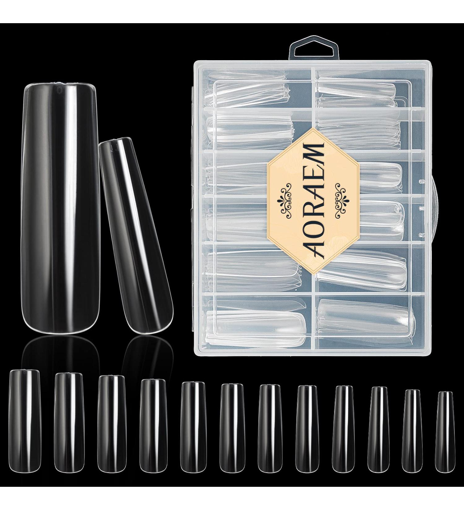 AORAEM XL Lady French Acrylic False Nail Tips - 120Pcs Clear Full Cover Extra Long Square Press On Fake Nails for Women - Buy Online on SooperMarket.com