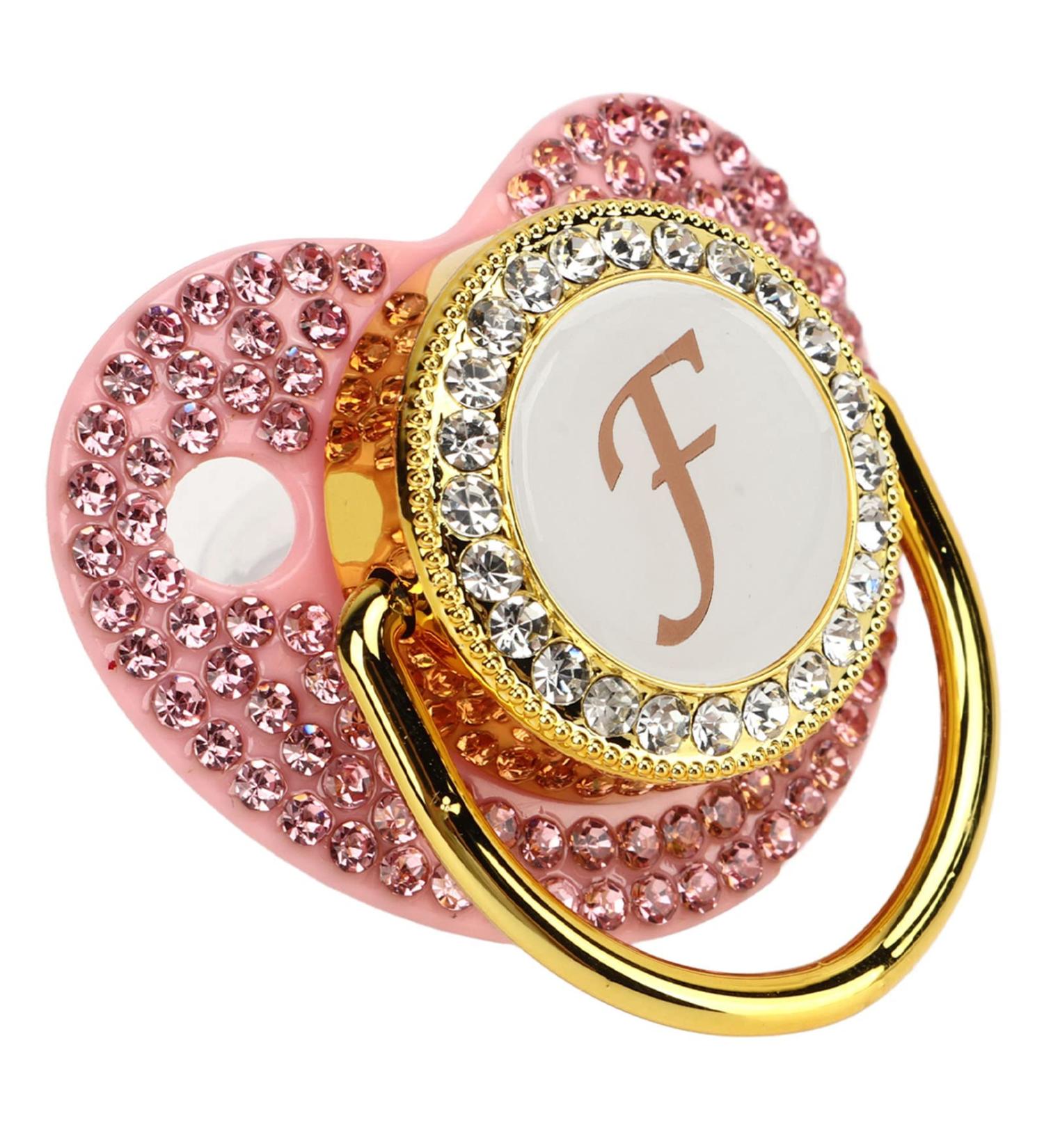 Gold Baby Pacifier Set - Rhinestone Covered Lightweight Pacifier for 6-18 Months - Stylish & Safe Home Use (Letter F) - Buy Online on SooperMarket.com