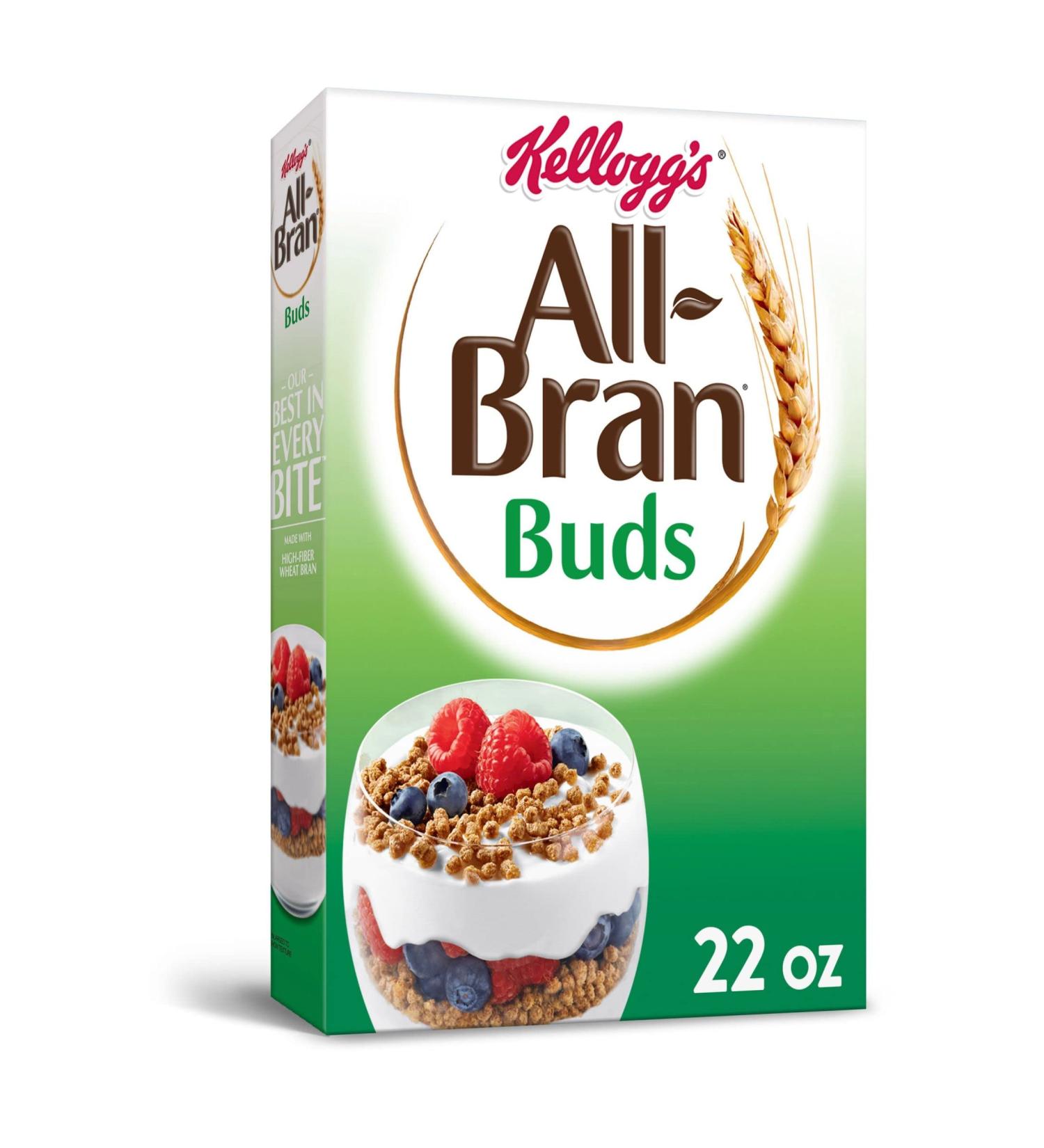 Kelloggs All Bran Buds High Fiber Cereal 22oz Box - Original Flavor with 8 Vitamins and Minerals - Buy Online on SooperMarket.com