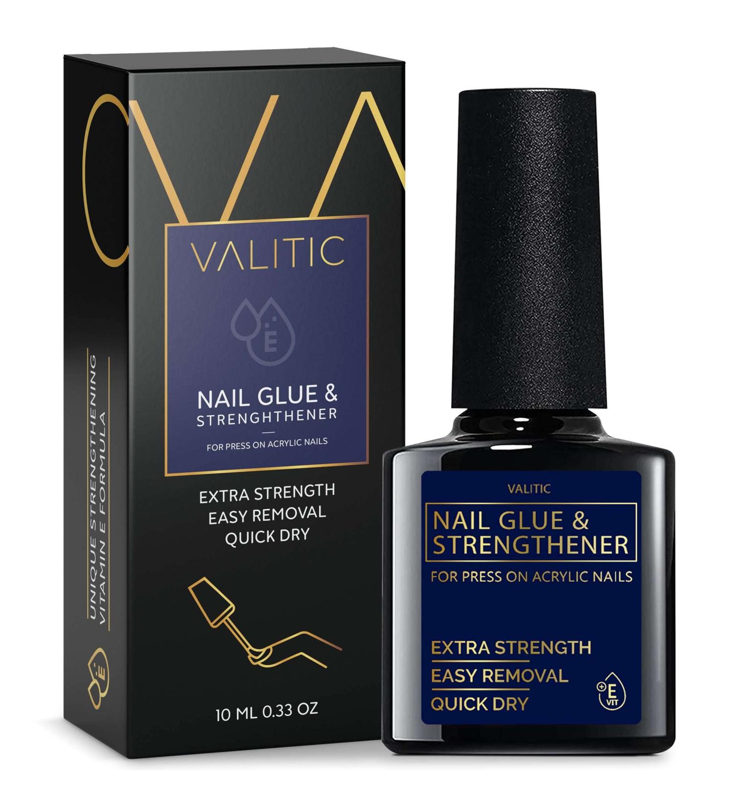 Valitic Nail Glue & Strengthener for Acrylic/Press On Nails - Quick Dry Brush On Gel, Long Lasting & Adhesive Bond for False Nails - Nail Strengthener for Tips - 0.33oz, 1 Pack - Buy Online on SooperMarket.com