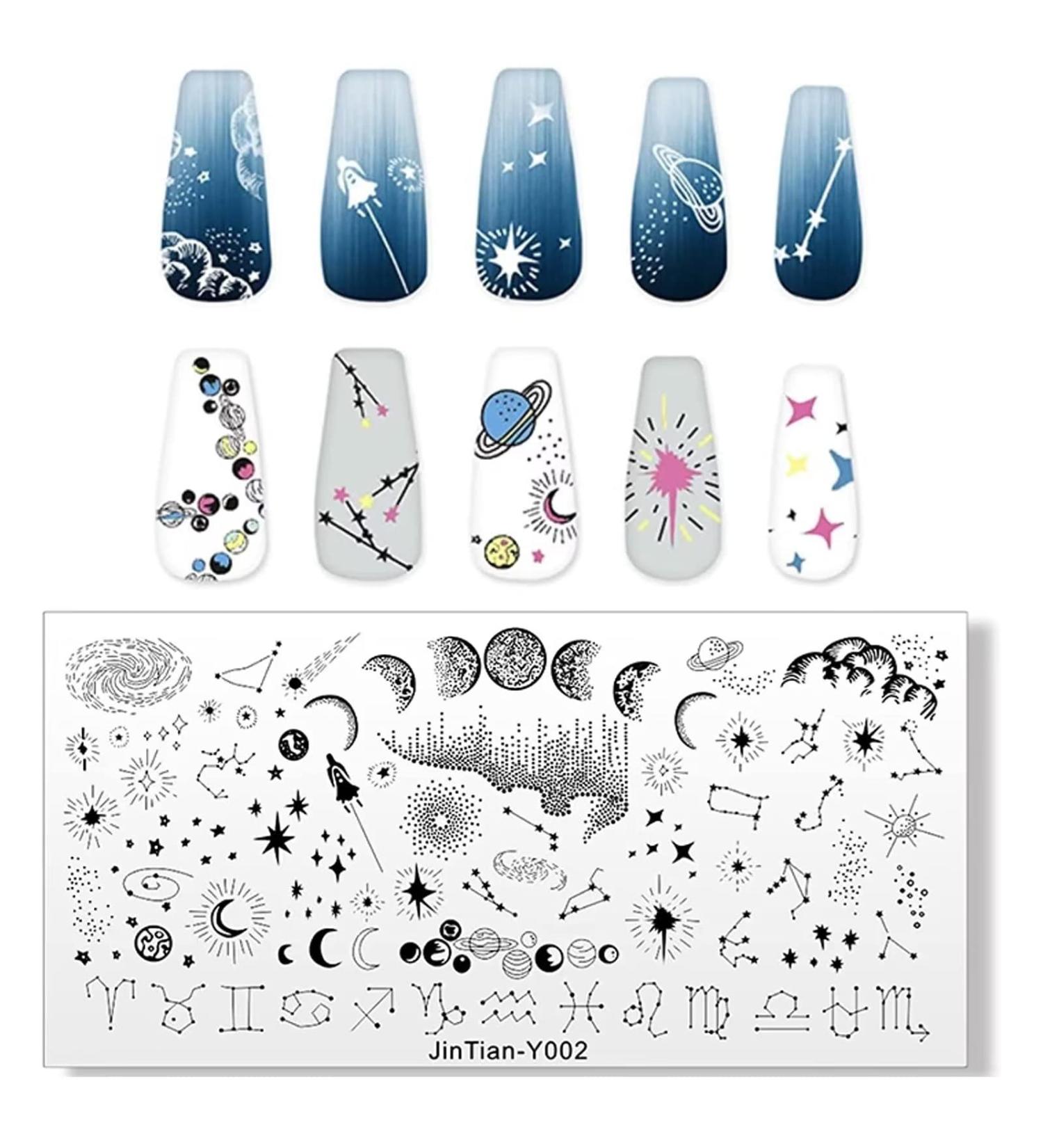 OUBFUUY Moon & Star Nail Stamp Plates Nails Art Stamping Plates Constellation Theme Nail plate Template Image Plates - Buy Online on SooperMarket.com