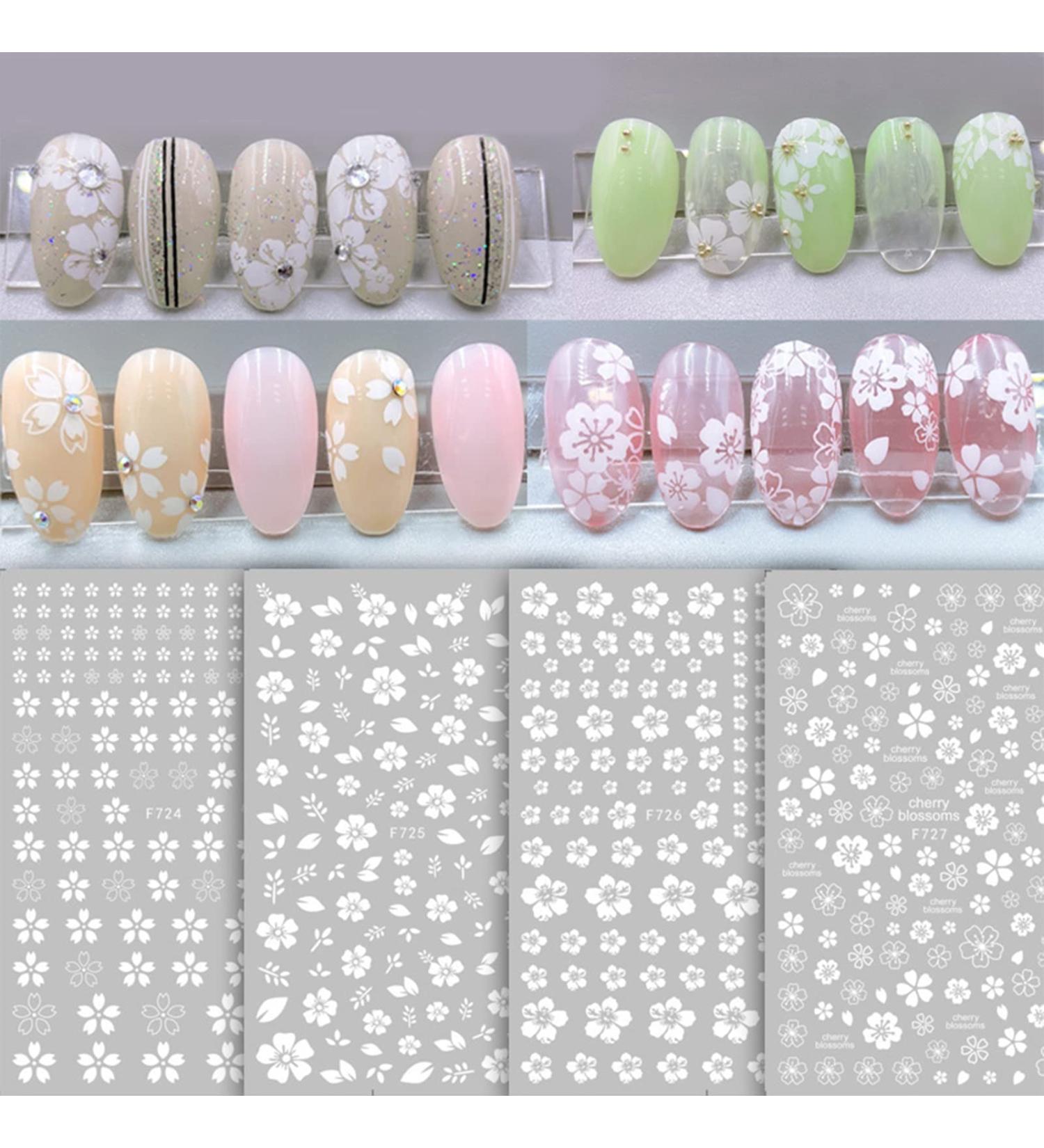 8 Sheets MiaoWu White Cherry Blossoms 3D Nail Art Stickers for Acrylic Nail Decoration - Buy Online on SooperMarket.com