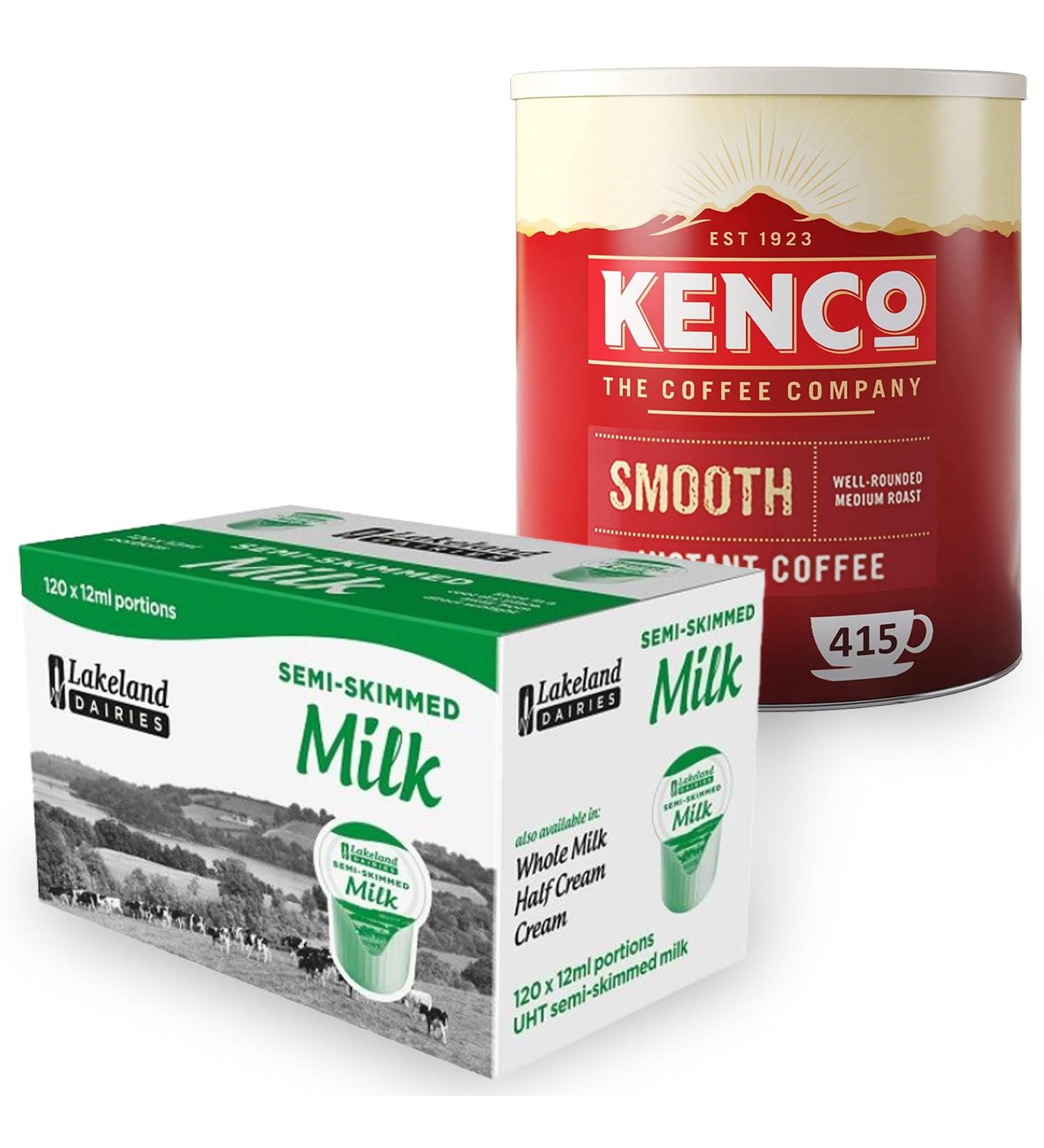 Kenco Smooth Instant Coffee 1x750g and 120x12ml Lakeland Semi Skimmed Milk Pots Bundle - Buy Online on SooperMarket.com