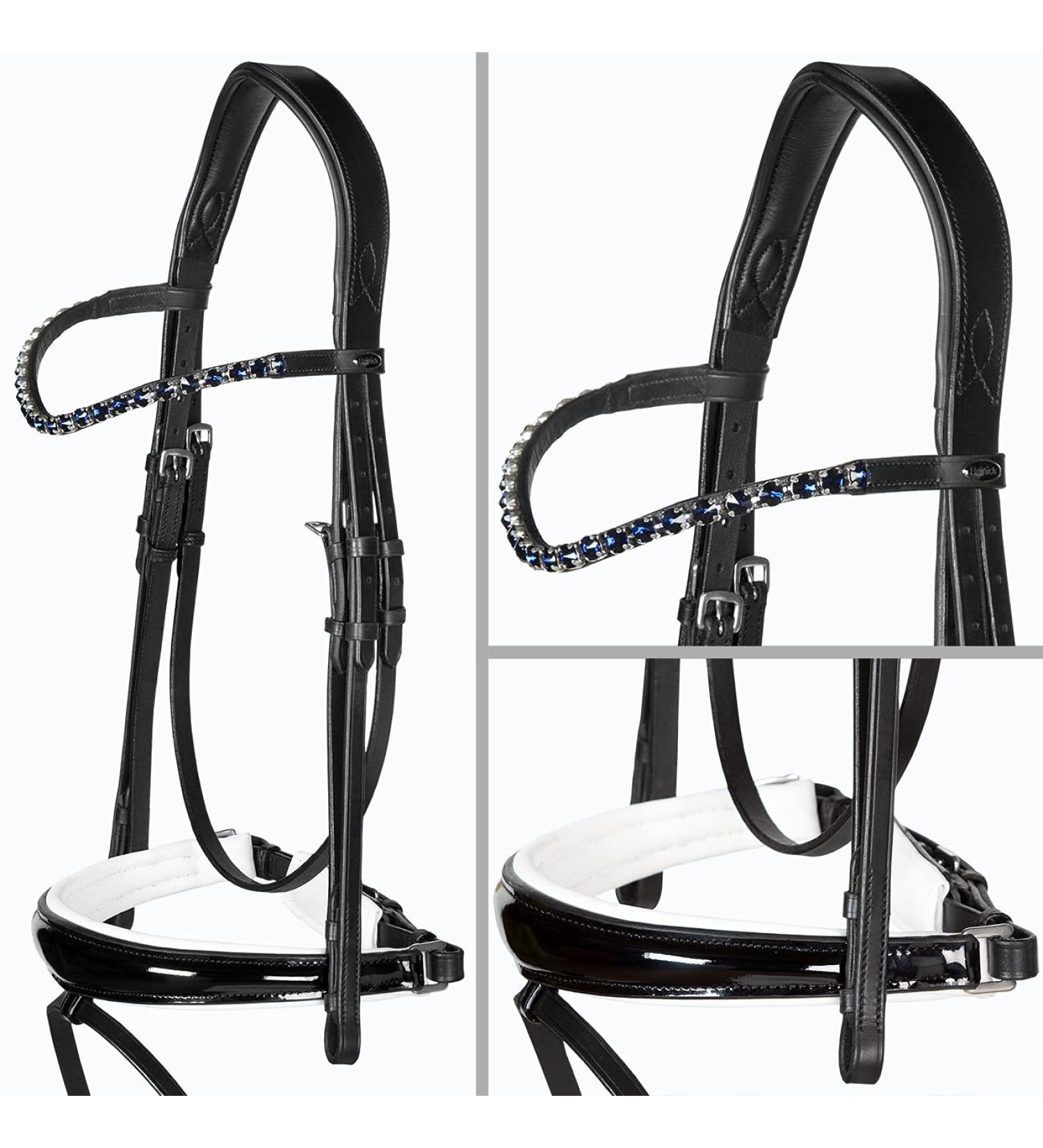 Heinick-Reitsport bridle anatomical performance white lacquer conical RH bridle hook warmblood selection (glow-navy)