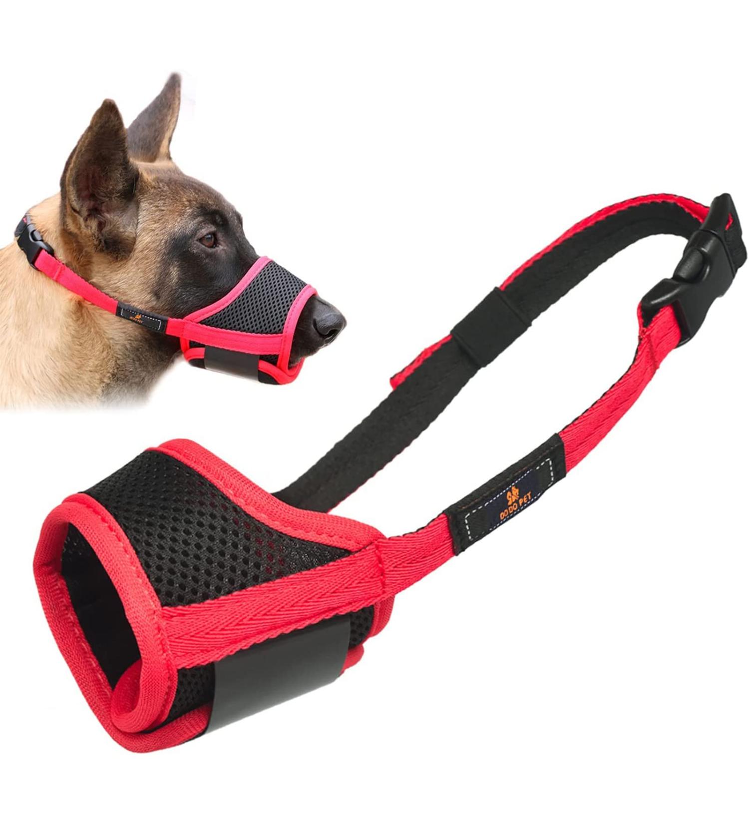 Adjustable Red Dog Muzzle - Safe & Breathable Mesh Velcro Fastener XL Size for Barking & Chewing Control - Buy Online on SooperMarket.com