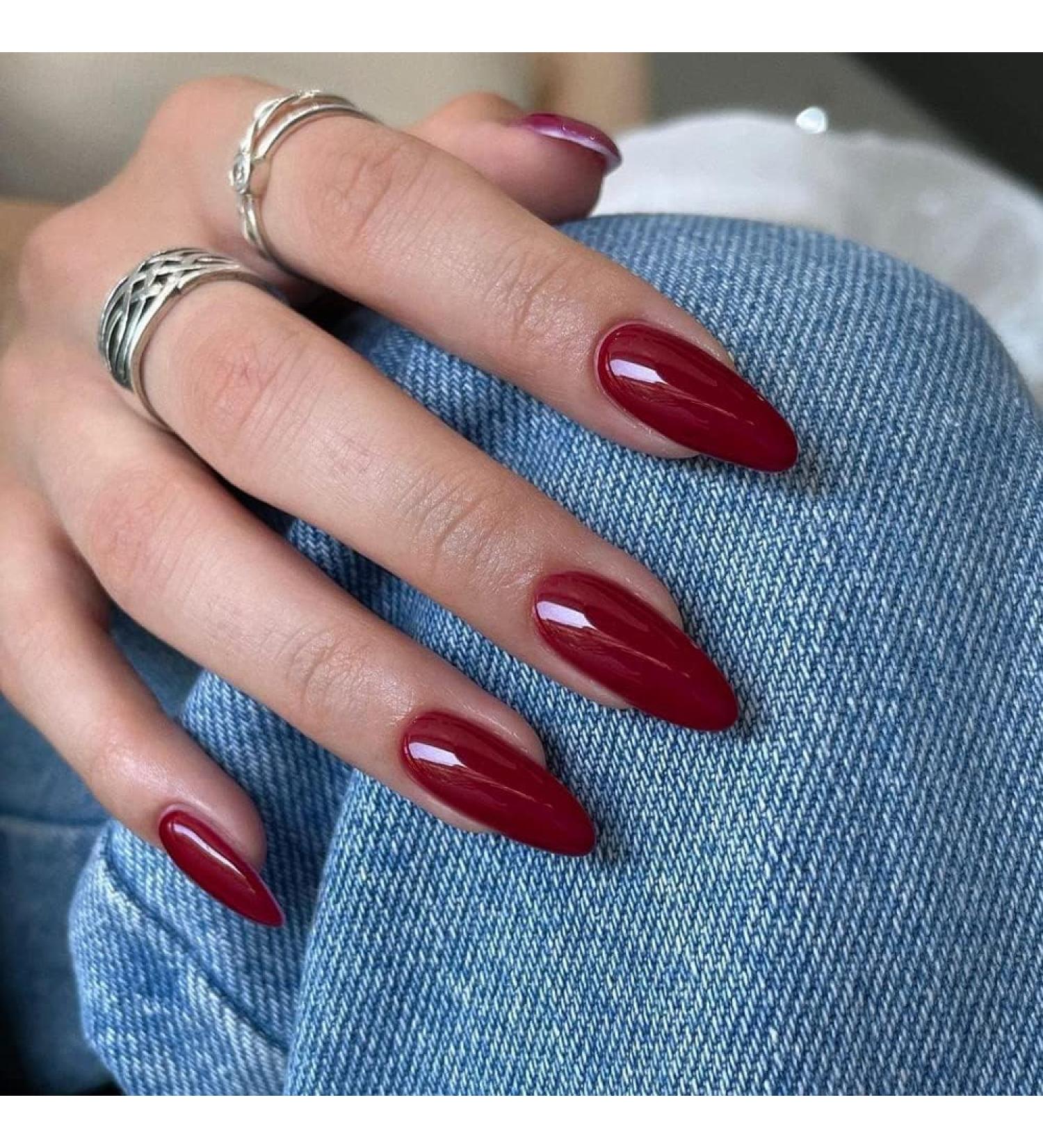 Wine Red Almond Shaped Press on Nails - 24pcs Xcreando Medium Length Fake Acrylic Glue on False Nails for Women and Girls - Buy Online on SooperMarket.com