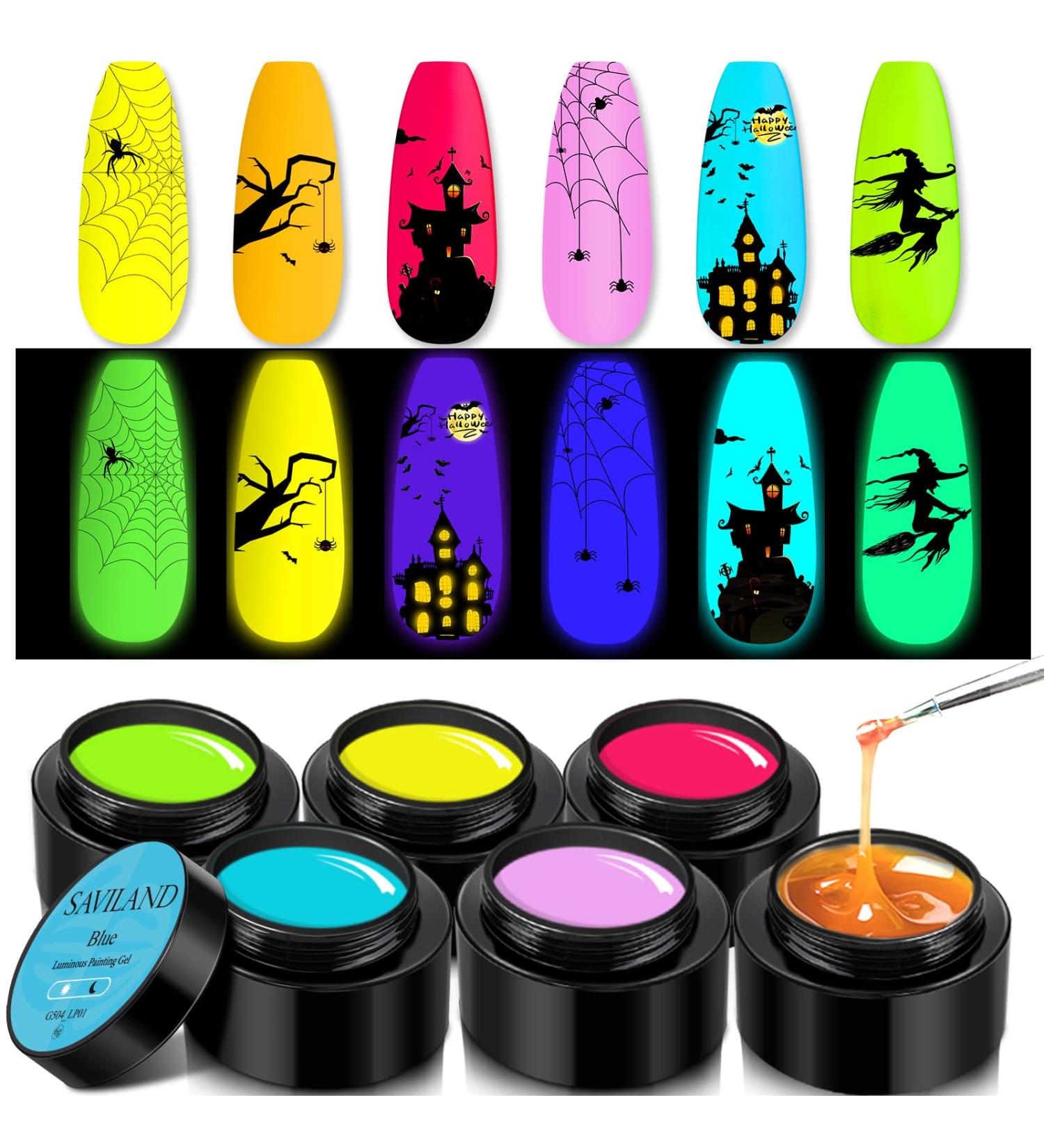 SAVILAND 2 in 1 Glow in The Dark Gel Paint Set - 6 Neon Colors DIY Nail Art Kit - Buy Online on SooperMarket.com