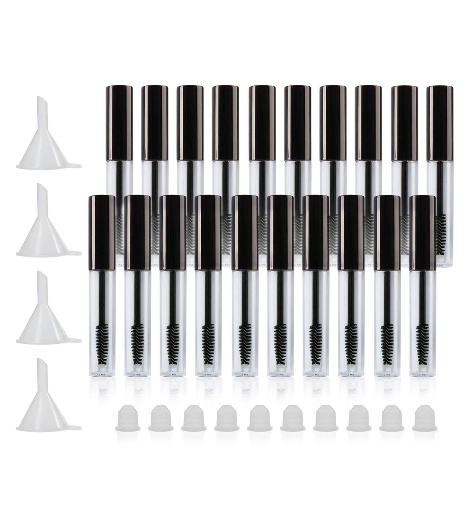20Pcs 4ml Empty Mascara Tubes Kit with Cap, Rubber Inserts, and Funnels - DIY Eyelash Container for Castor Oil (Black) - Buy Online on SooperMarket.com