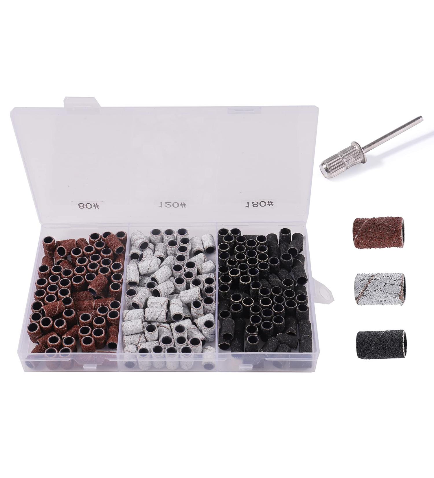 BNG Nail Cutter Sanding Sleeves 210 Pieces Sanding Caps Sanding Bands Nail Cutter Nail Set with Nail Drill Bits Pedicure Manicure Nail File for Acrylic Nails Cuticle Removal 80/120/180 GRIT - Buy Online on SooperMarket.com