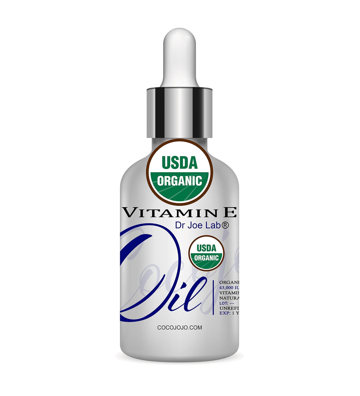 USDA Certified Organic Vitamin E Oil 43000 IU 1 oz - Natural Moisturizer for Skin, Face, Hair, Nails, Body, Eyelashes - Antioxidant Care for Hydration and Rejuvenation - Buy Online on SooperMarket.com