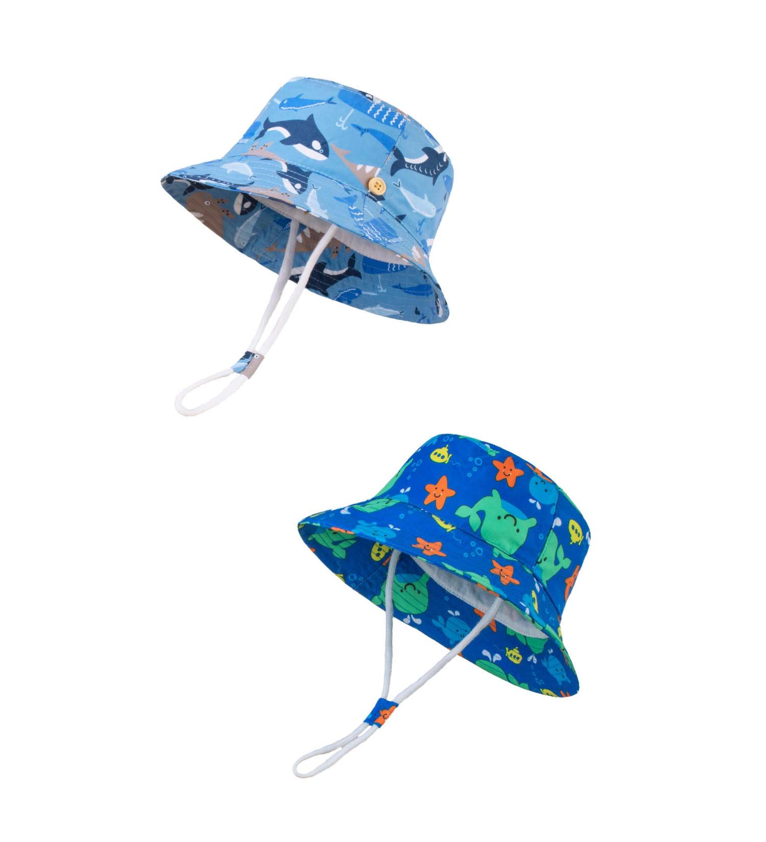 LANGZHEN Baby Girls Beach Sun Hat with Chin Strap | Wide Brim Toddler Kids Summer Play Hat | Whale+Fish School Design | 2-4 Years - Buy Online on SooperMarket.com