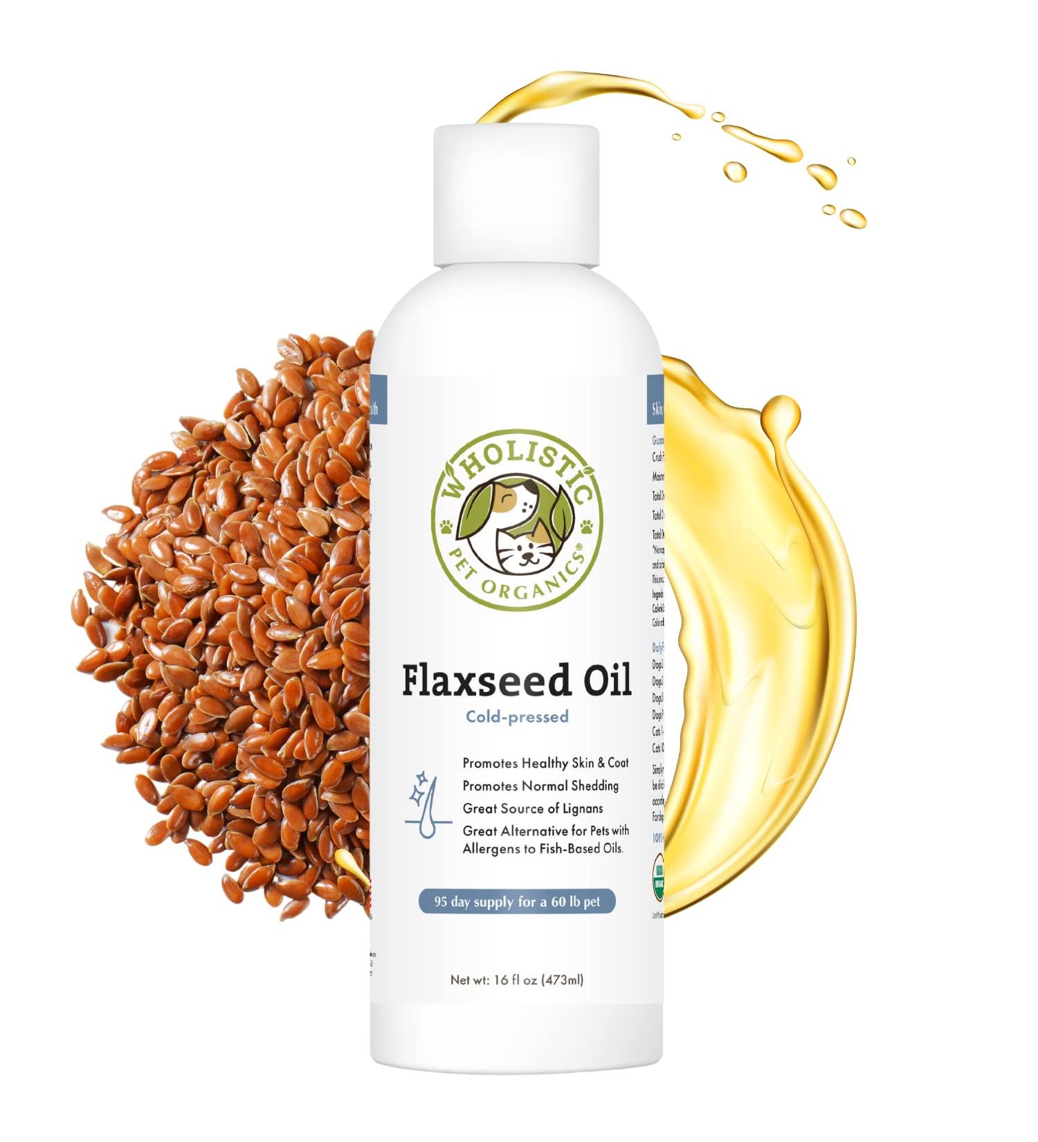 Wholistic Pet Organics Flaxseed Oil for Dogs - 16 Oz | Organic Antioxidant-Rich Omega 3 & 6 Supplement for Cardio, Immune, Skin & Coat Health - Buy Online on SooperMarket.com