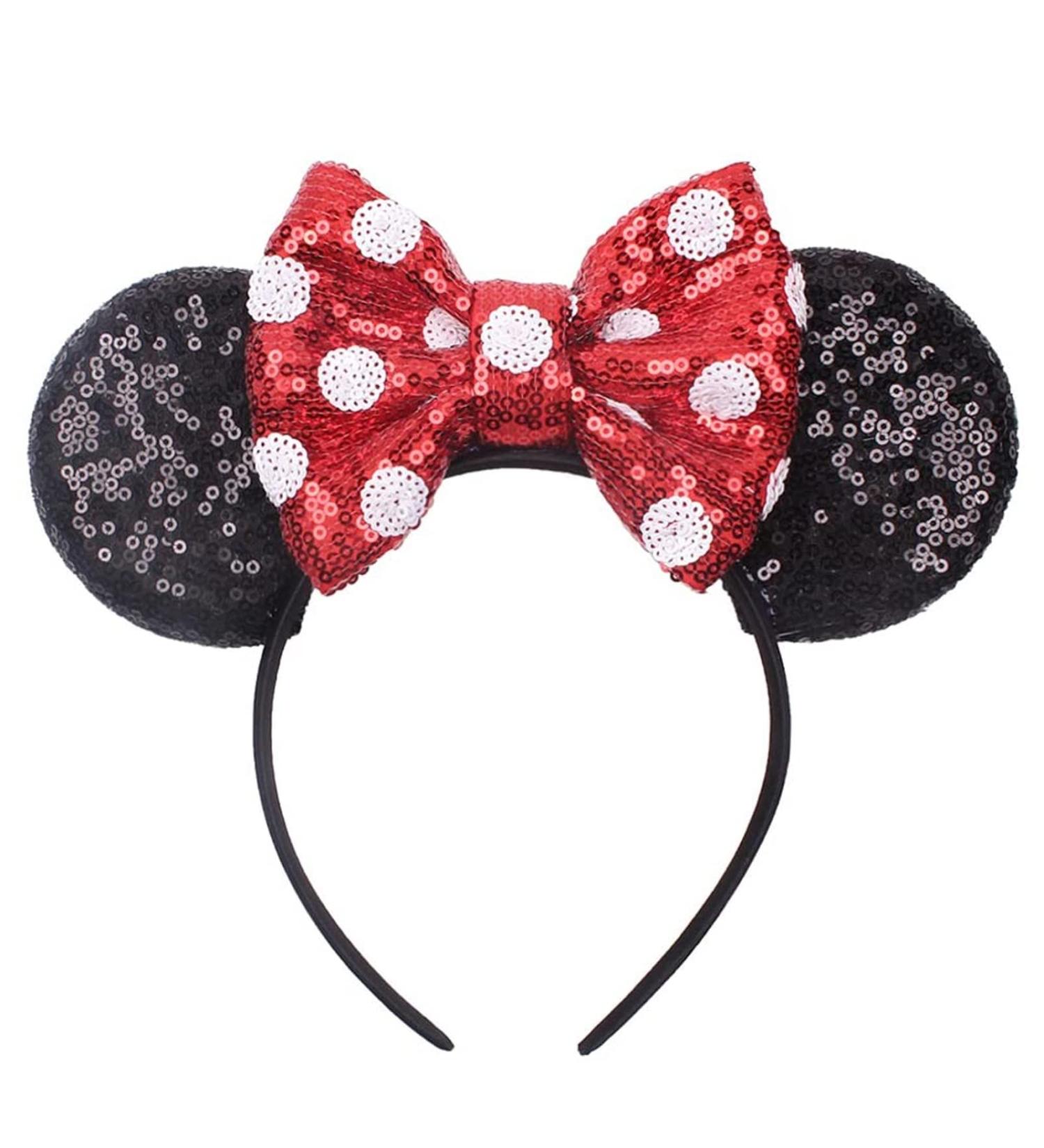 Mouse Ears Bow Headbands Shiny Bows Glitter Party Decoration Cosplay Costume for Kids Girls Women Princess Party Decorations Cosplay (Black+Red)) 3 - Buy Online on SooperMarket.com