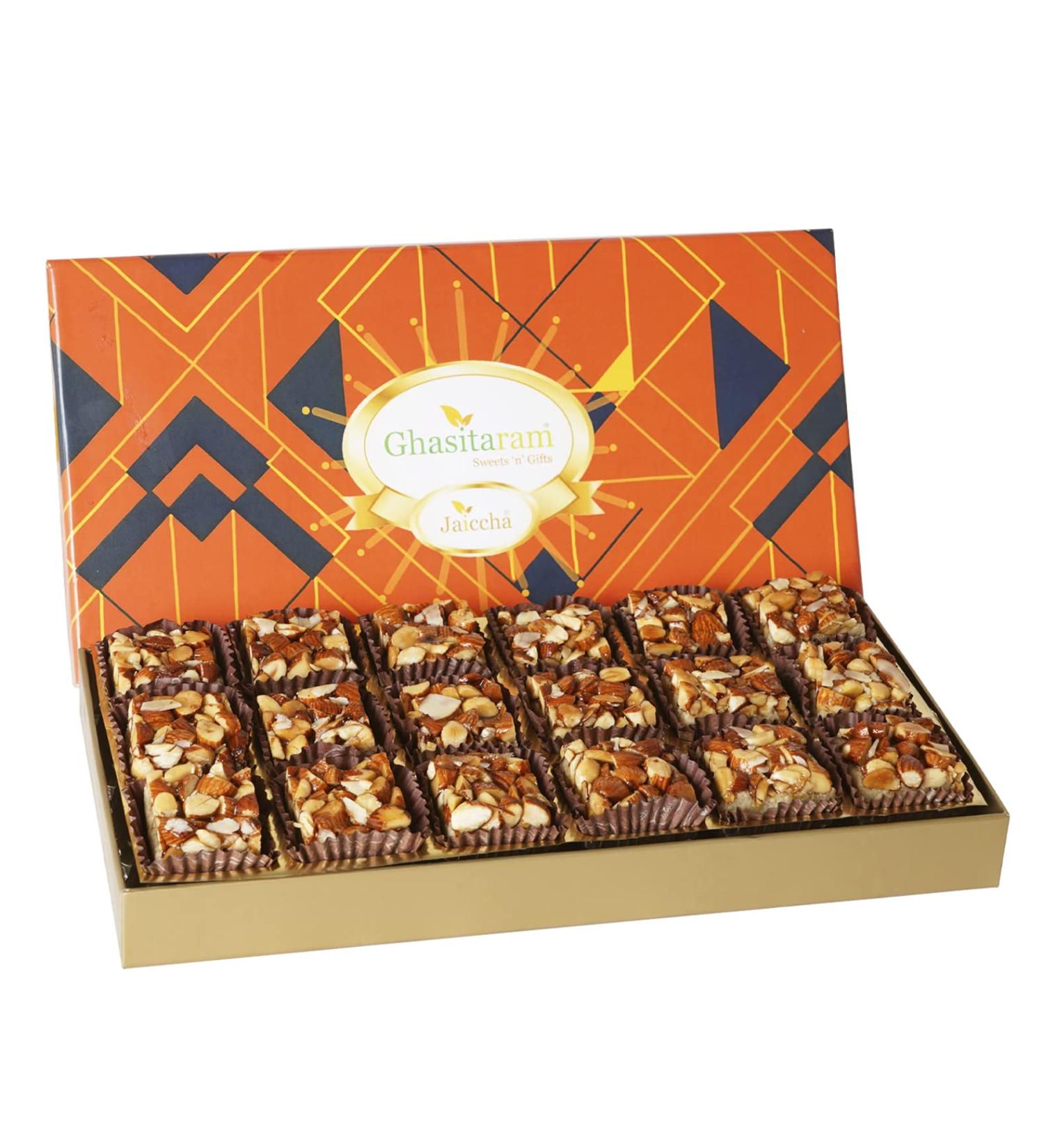 Ghasitaram Gifts Jaiccha Sugarfree Almond Delight in Designer Box 18 pcs |Gift for Diwali Gifts Bhaidooj Gifts| - Buy Online on SooperMarket.com