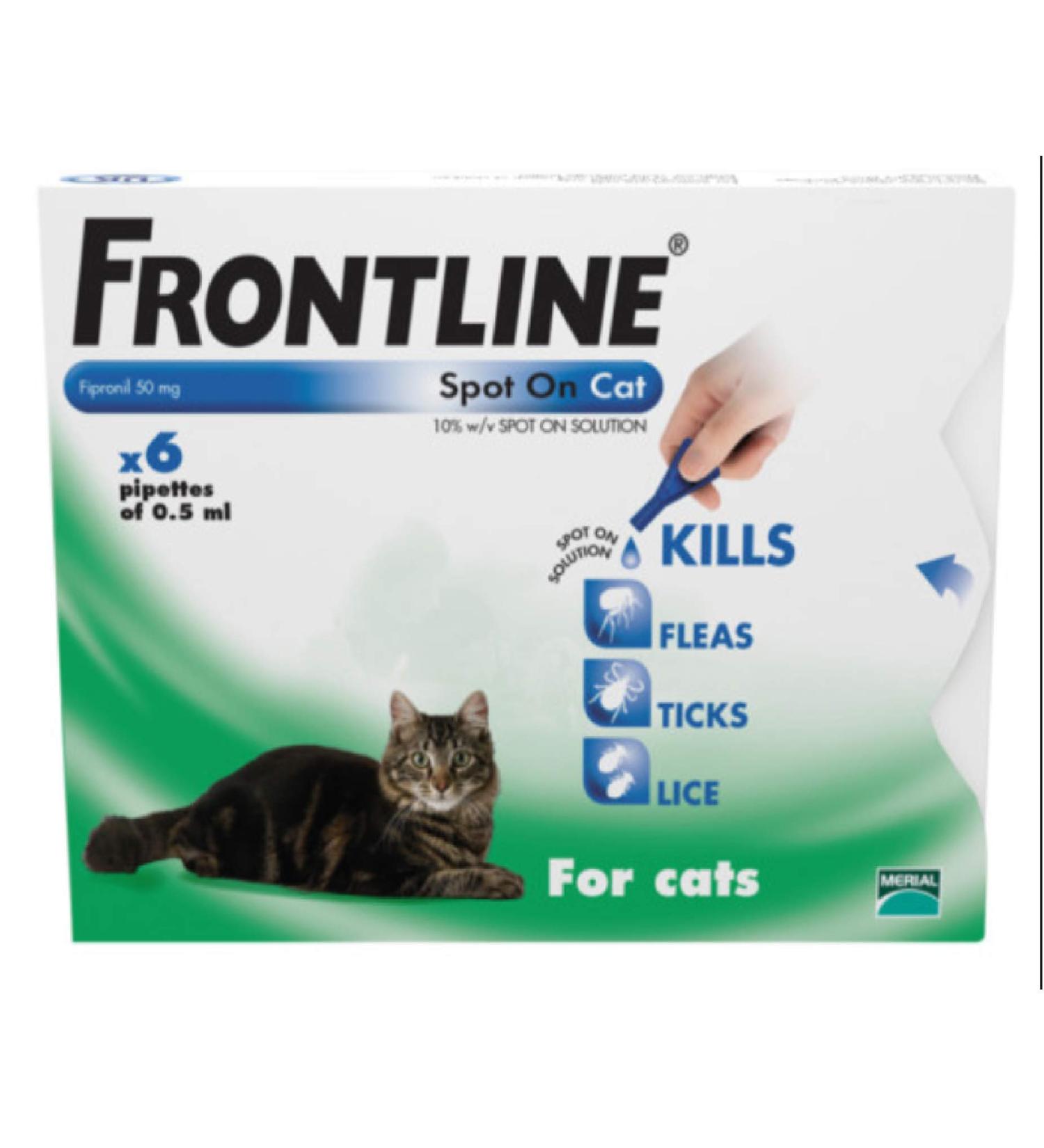 FRONTLINE SPOT ON FOR CATS (6 PIPETTE) -FLEA TICK & MITE KILLS & PREVENTS (1 PACK)