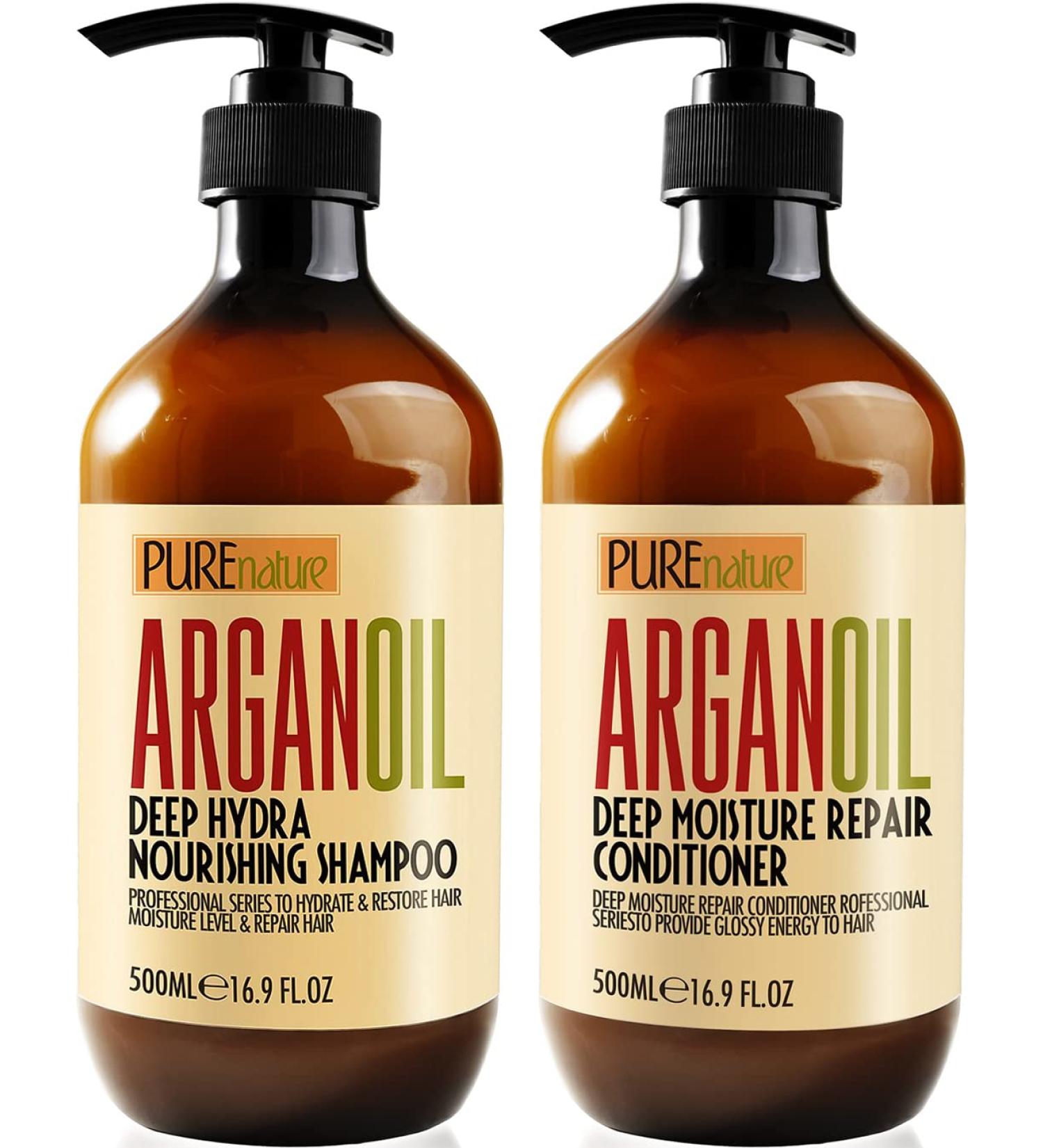 Moroccan Argan Oil Shampoo and Conditioner Set - SLS Sulfate Free - Ideal Gift for Damaged, Dry, Curly, or Frizzy Hair - Thickening Formula for Fine/Thin Hair - Safe for Color & Keratin Treated Hair - Buy Online on SooperMarket.com