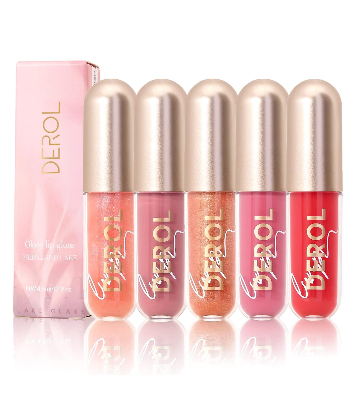 Skynest Derol Lip Plumper Gloss Set - 5pcs Tinted Lip Gloss with Glitter | Lip Care Serum for Moisturizing and Reducing Fine Lines - Buy Online on SooperMarket.com