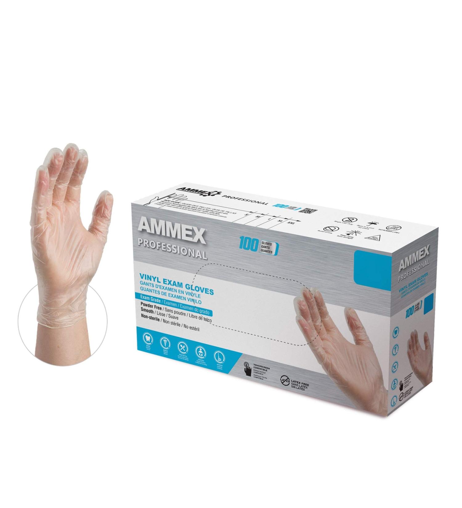 AMMEX Clear Vinyl Medical Gloves Large - Pack of 100 | Disposable Gloves - Buy Online on SooperMarket.com