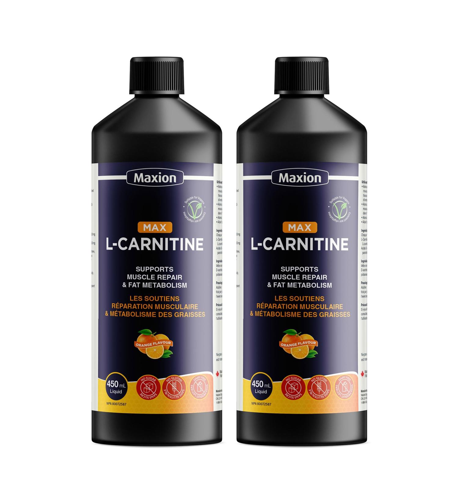 Maxion 2 Pack L-Carnitine 1500mg to Aid in Muscle Recovery After Exercise Orange Flavour 450 mL (2) - Buy Online on SooperMarket.com