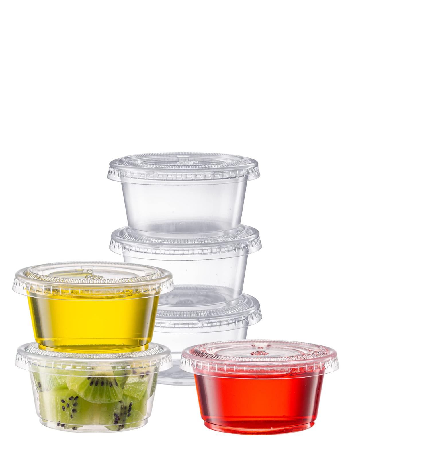 Pantry Value 100 Sets - 2 oz. Jello Shot Cups with Lids - Small Plastic Condiment Containers for Sauce, Dressings, Ramekins - Portion Control - Clear - Buy Online on SooperMarket.com