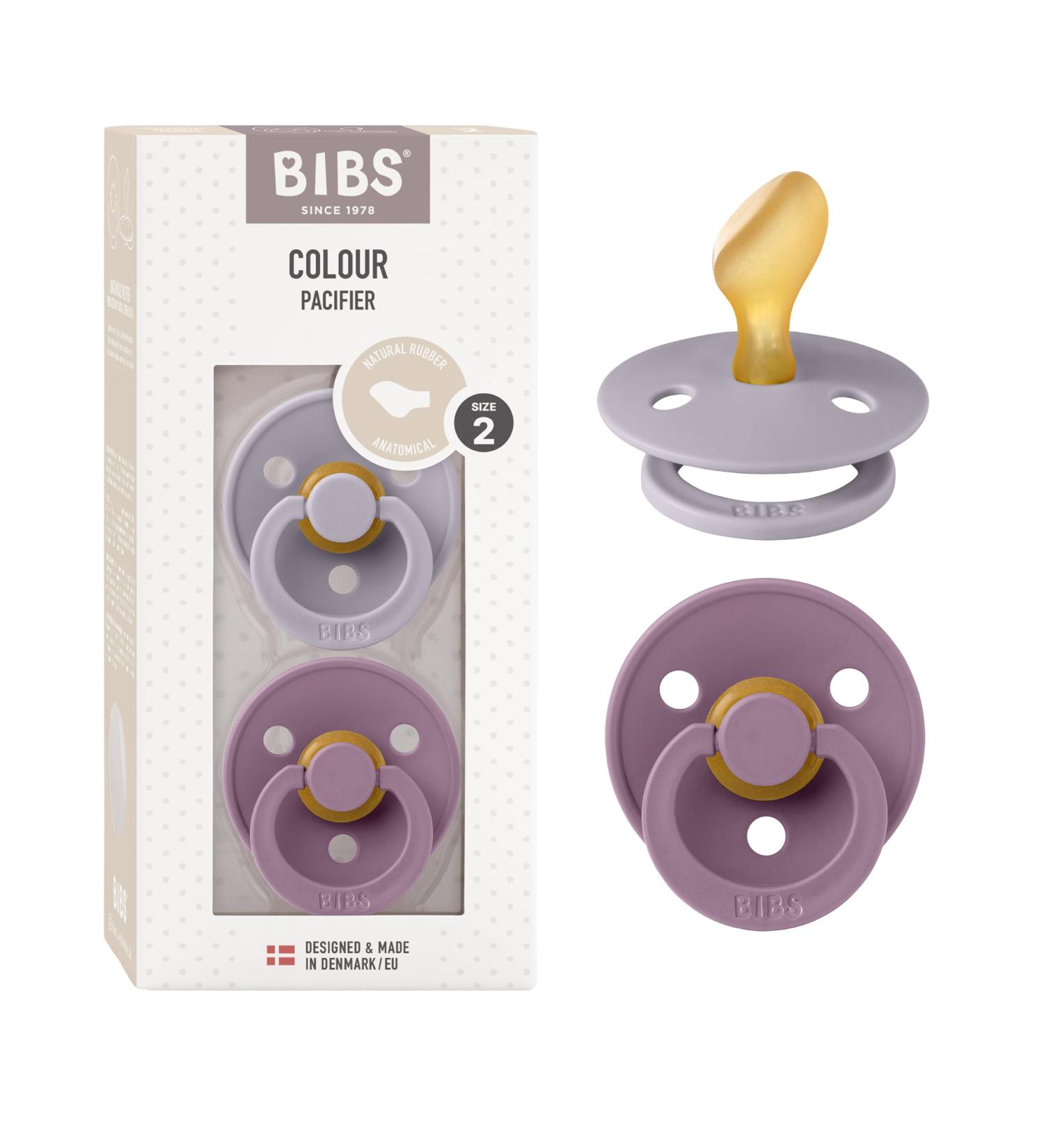 BIBS COLOUR Pacifier 2-Pack - BPA-Free Jaw-Friendly Natural Rubber Fossil Gray & Mauve 6-18 Months - Made in Denmark - Buy Online on SooperMarket.com
