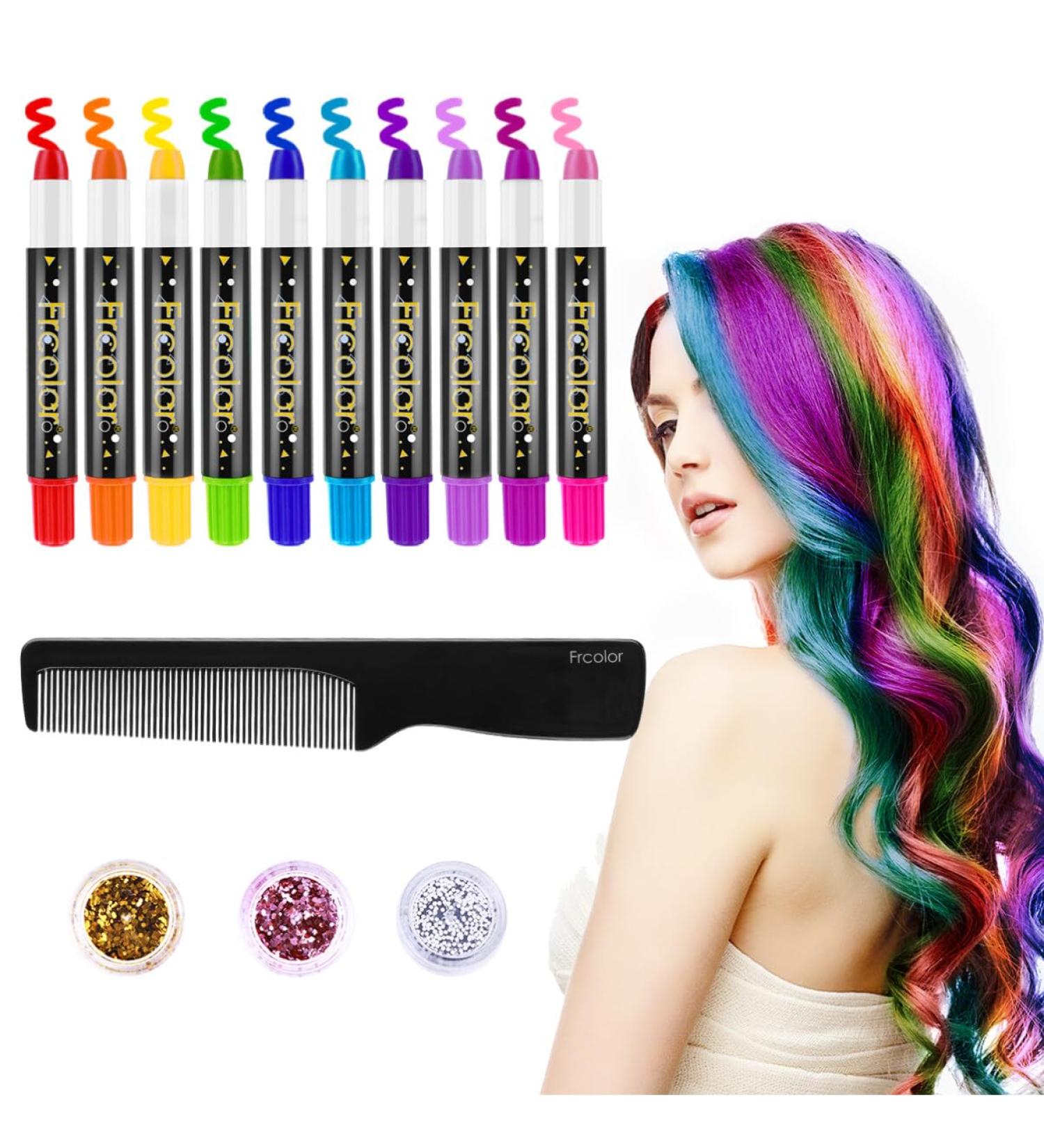 FRCOLOR Hair Chalk for Girls - 10 Color Washable Hair Paint for Kids | Temporary Hair Dye Pens for Halloween & Christmas Makeup - Buy Online on SooperMarket.com