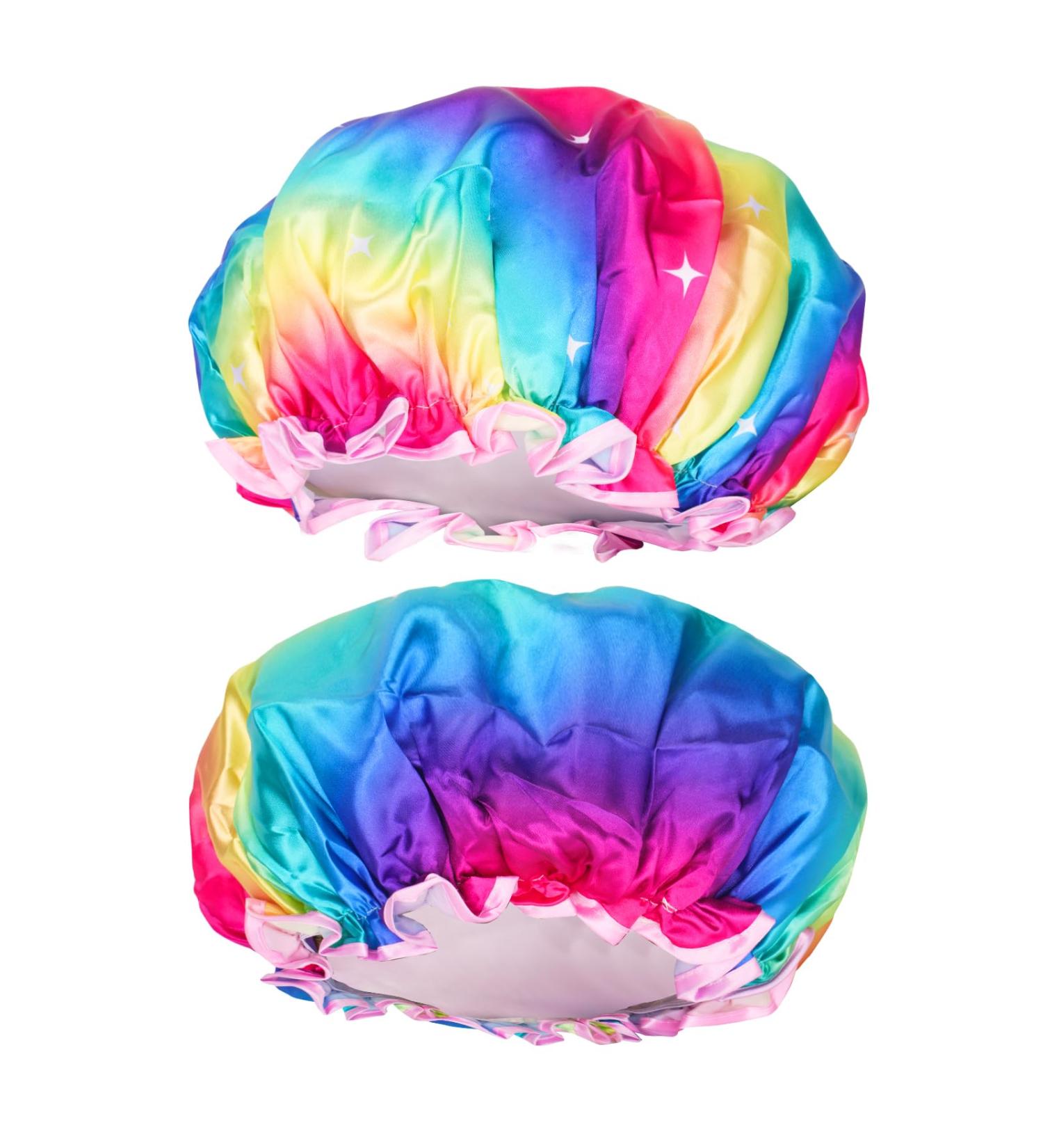 G2PLUS 2PCS Large Shower Cap for Long Hair - Colorful Hair Caps for Girls and Women - Reusable Bath Caps for Spa Home Use - Rainbow - Buy Online on SooperMarket.com