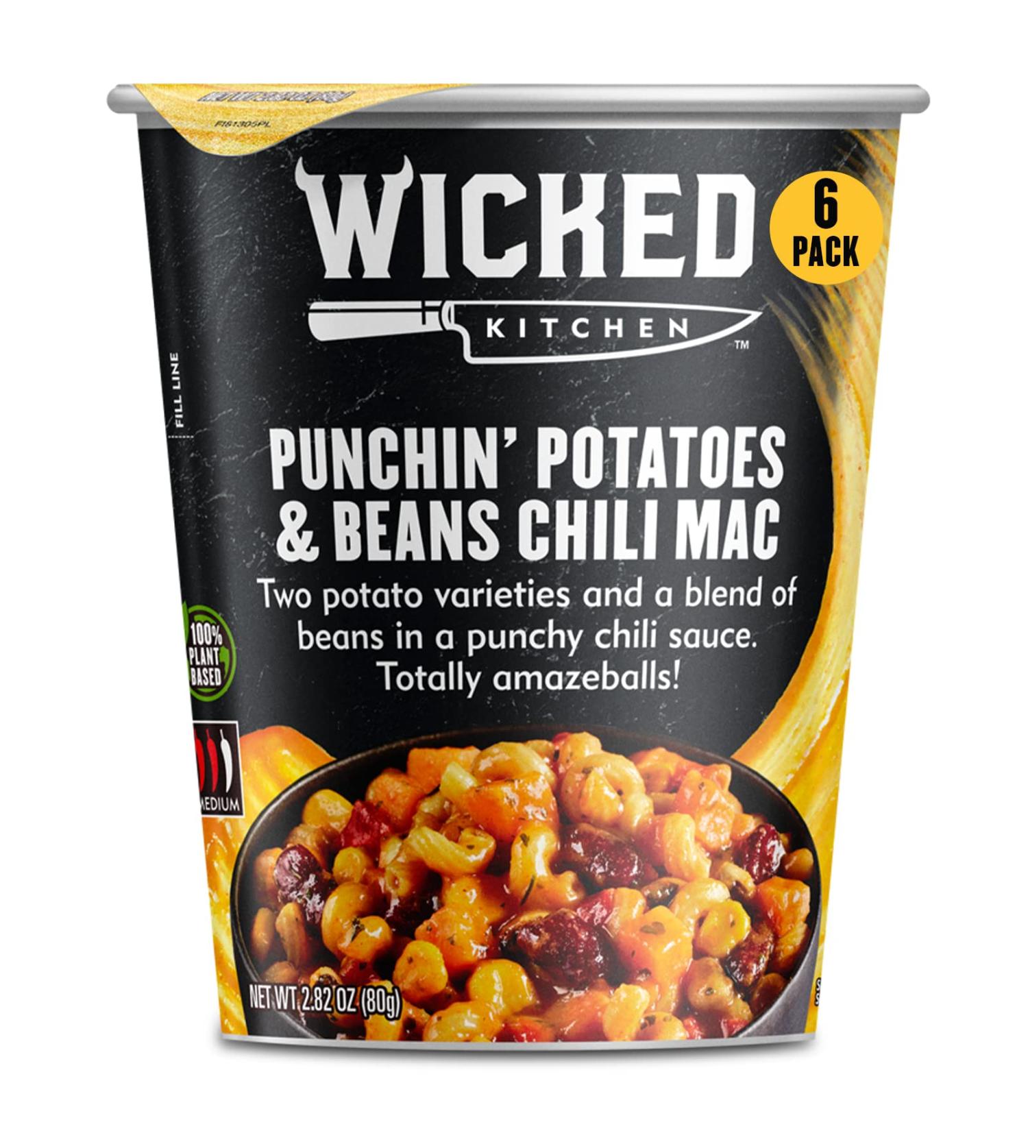 Wicked Kitchen Punchin Potatoes & Beans Chili Mac 6 Pack - Plant-Based Dairy Free & GMO-Free Instant Mashed Potatoes & Beans in Chili Sauce - Buy Online on SooperMarket.com