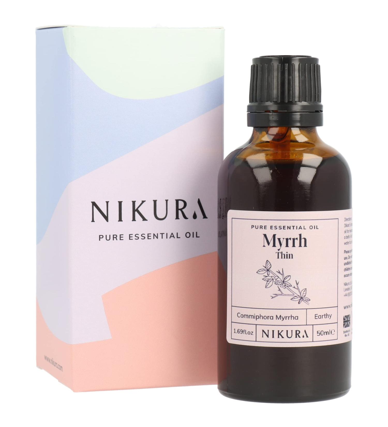 Nikura Myrrh Essential Oil 50ml - 100% Pure Natural Oil for Aromatherapy Diffusers, Soap & Candle Making | Skin & Headache Relief | Vegan & UK Made - Buy Online on SooperMarket.com