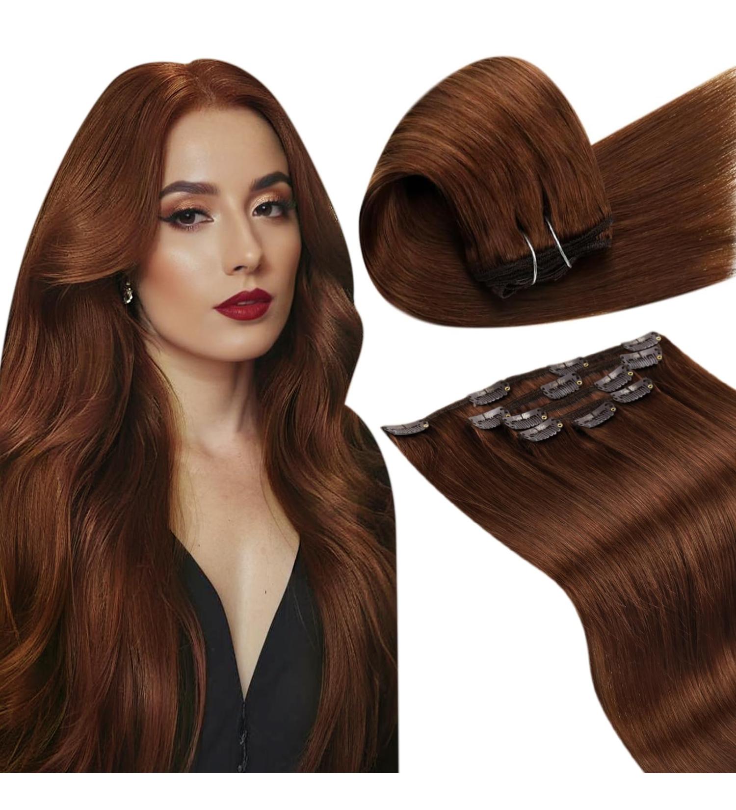 Buy Laavoo Clip In Extensions | Real Hair 70g 30cm Auburn Brown - Smooth & Stylish Red-Brown Clip-Ins - Buy Online on SooperMarket.com