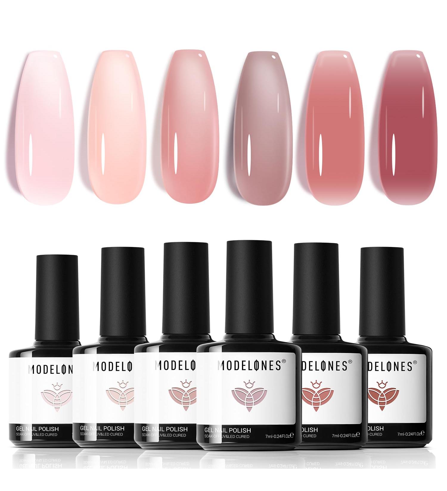 Modelones Jelly Gel Nail Polish 6 Colors Nude Gel Polish Milky White Pink Red Gel Neutral Nail Art Design Translucent Gel Nail Kits Soak Off LED Nail Gel Manicure DIY Salon Jelly Pink Red - Buy Online on SooperMarket.com