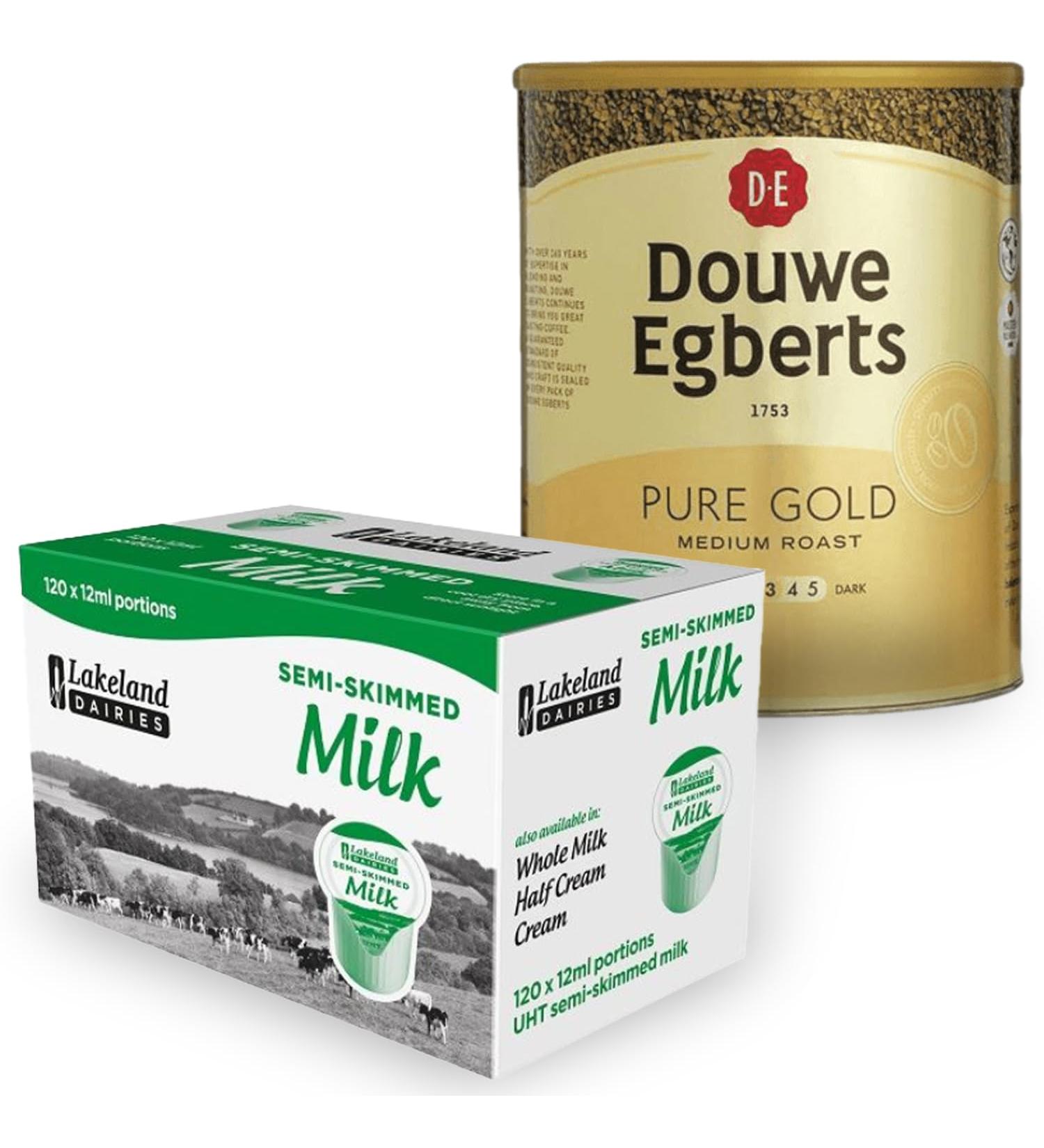 Douwe Egberts Pure Gold 1x750g & 120x12ml Lakeland Semi Skimmed Milk Pots Bundle - Buy Online on SooperMarket.com
