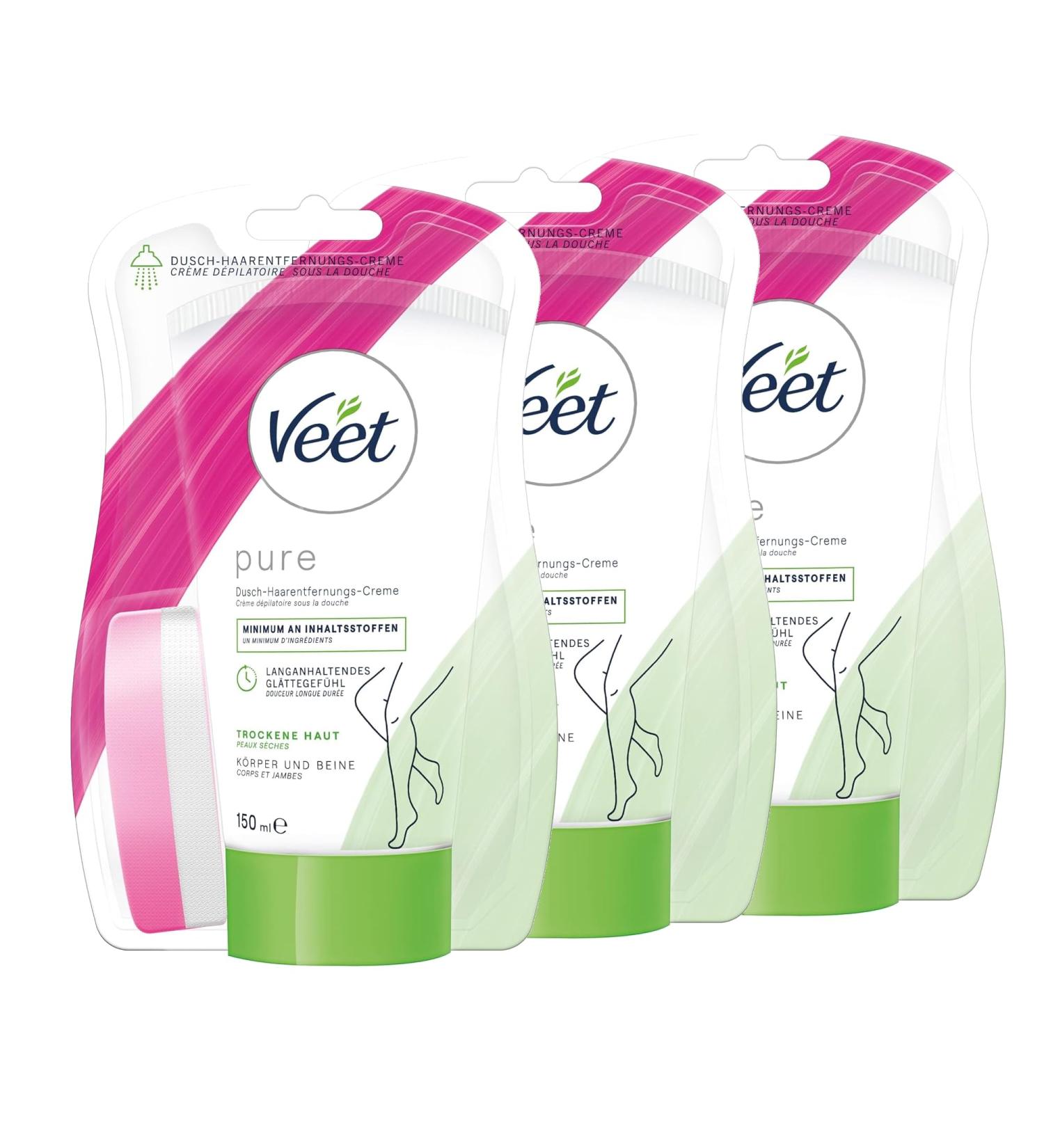 Veet Shower Depilatory Cream for Dry Skin - 3 Pack (3x150ml) | Effective Hair Removal in Shower - Buy Online on SooperMarket.com