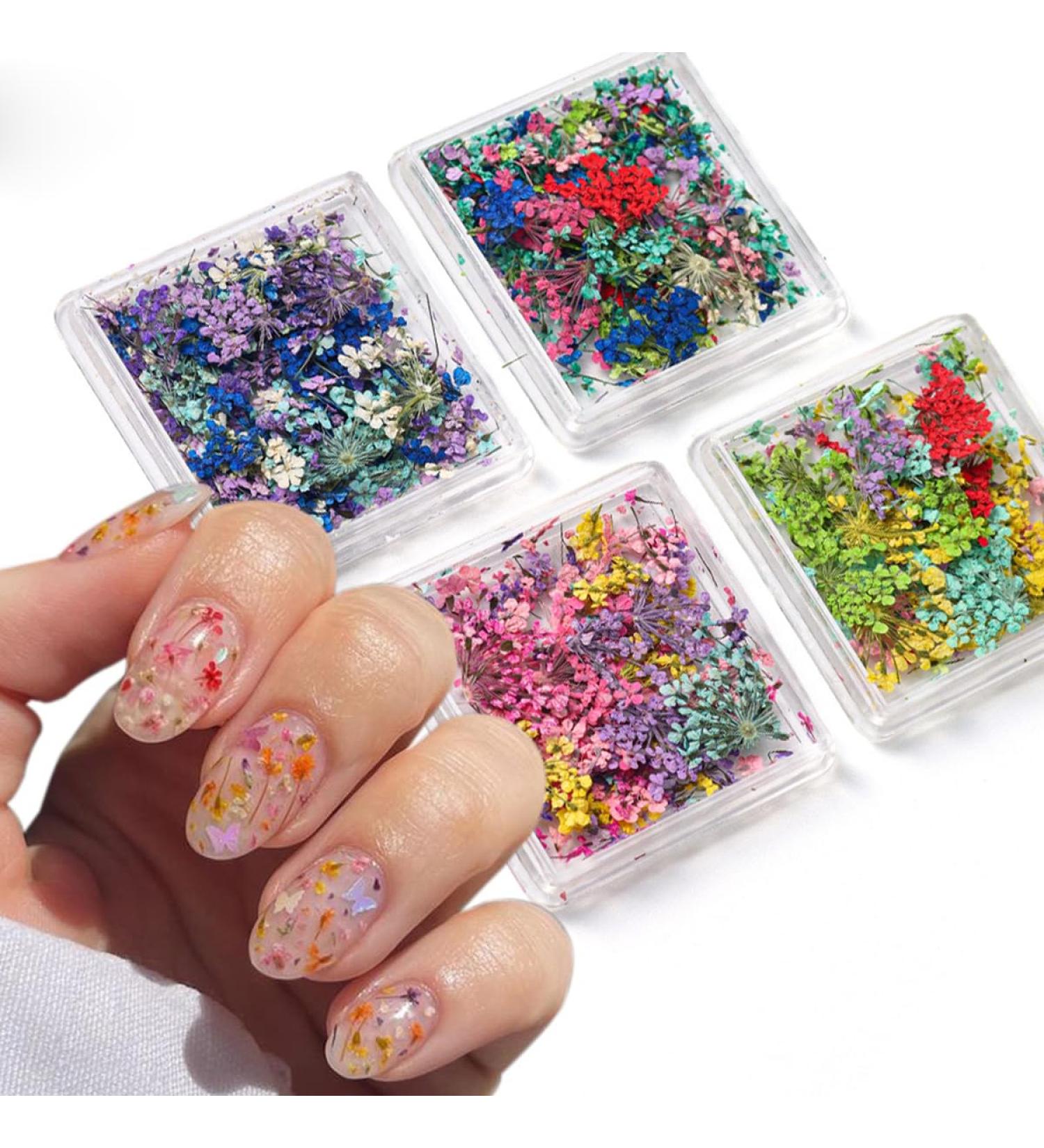 Buy 4Box 3D Dried Flowers Nail Art Stickers - Colorful DIY Mini Flower Petals for Nail Design - Natural Floral Decals for Manicure & Craft Accessories - Buy Online on SooperMarket.com
